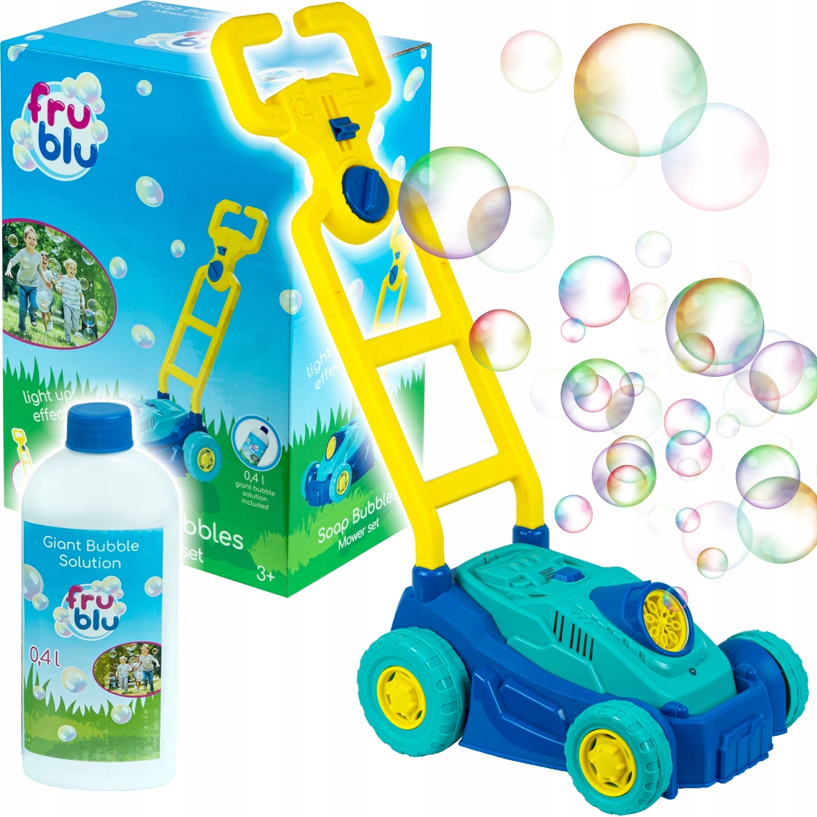 Pusher MOWER FRU BLU GENERATES SOAP BUBBLES liquid does not stain clothes!! +LED