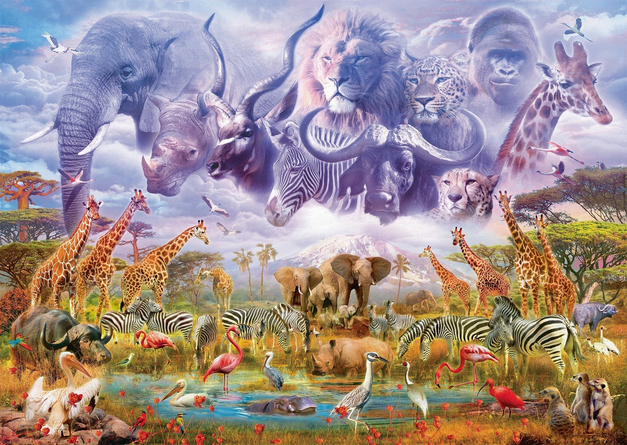 Puzzle Tiere rund um eine Wasserstelle Schmidt Spiele, 1000 d. 