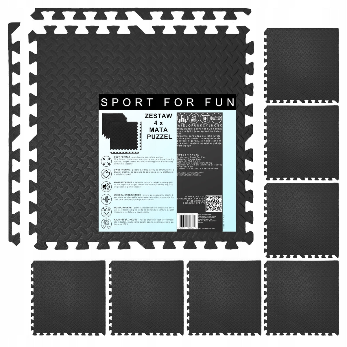 Puzzle mat 9 PCS BLACK for EVA foam exercise equipment 180 x 180 cm