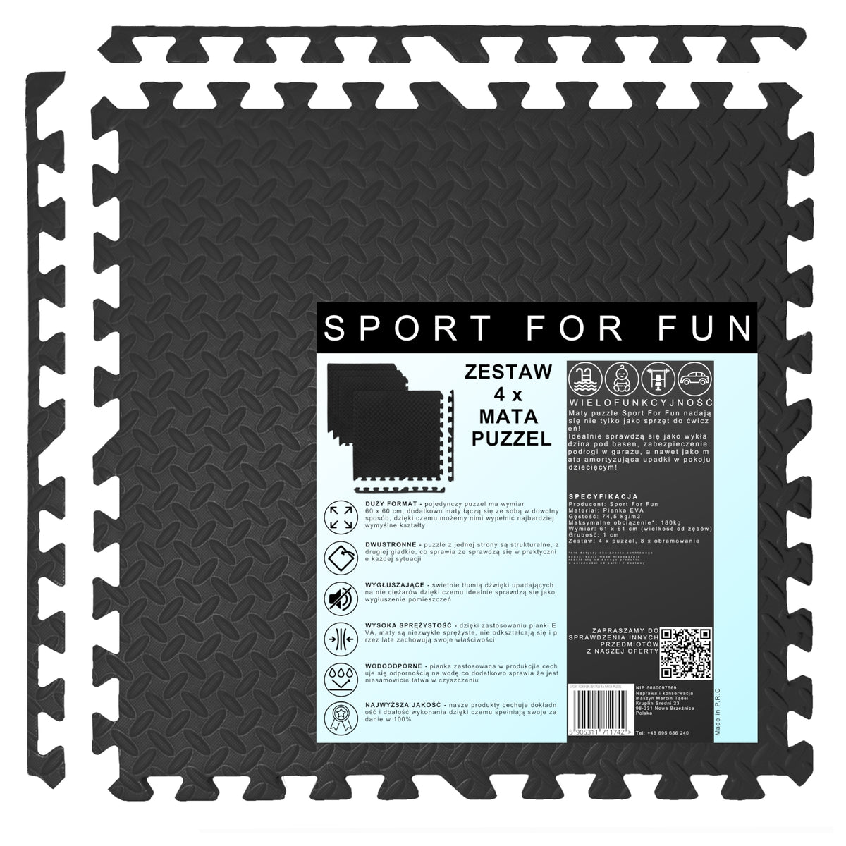 Puzzle mat for gym equipment 60cm 1 PCS. Manufacturer code 5019504935935