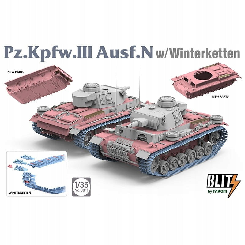 Zusammengebautes Modell Pz.Kpfw. Ill Ausf. N mit Winterketten Takom, 8011 