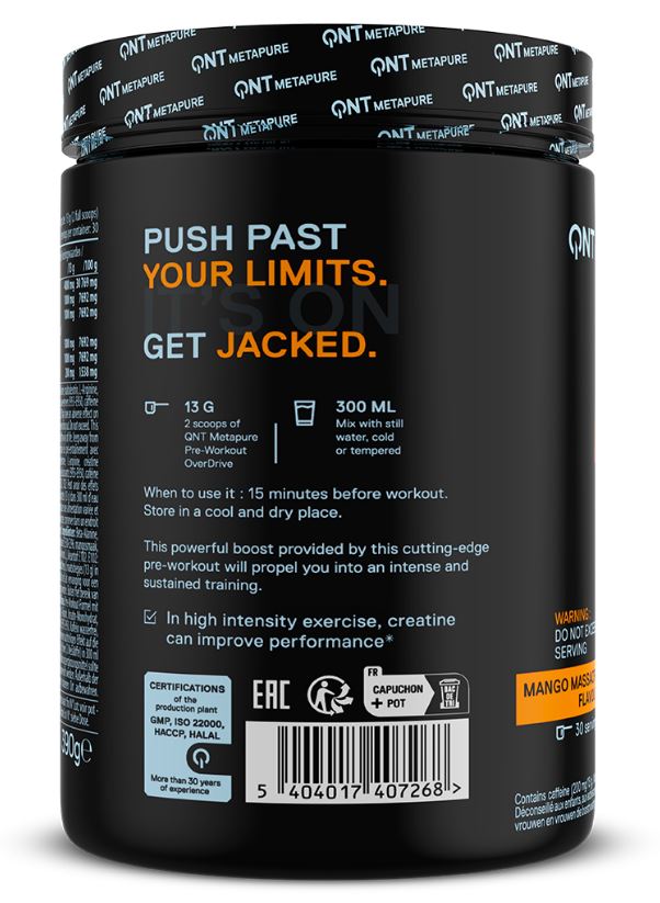 QNT Pre-Workout Overdrive Pre-Workout Strength Pump Before Workout 390g Brand QNT