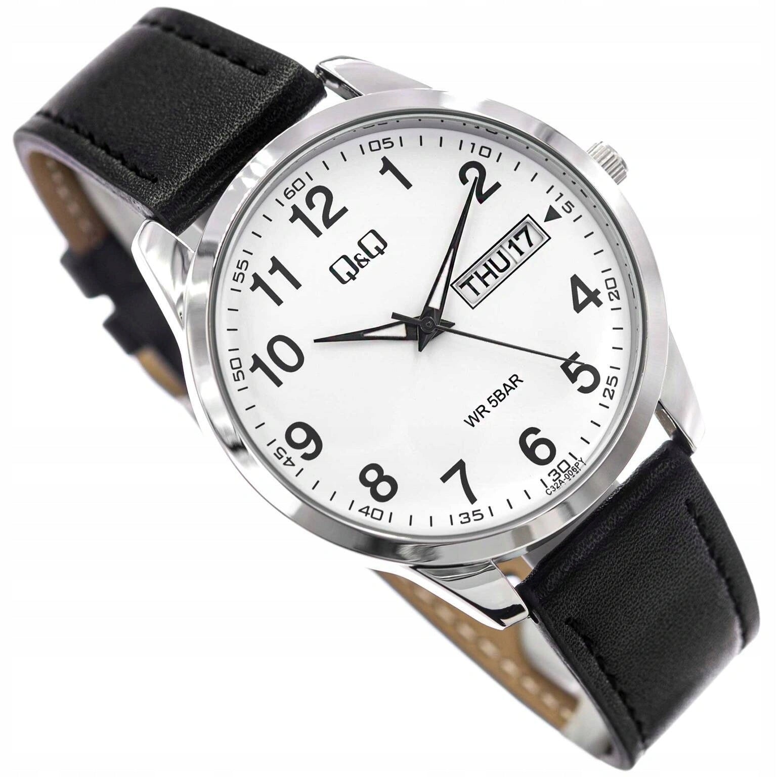 QQ MEN'S WATCH C32A-006PY CLASSIC ON BLACK STRAP WITH DATE