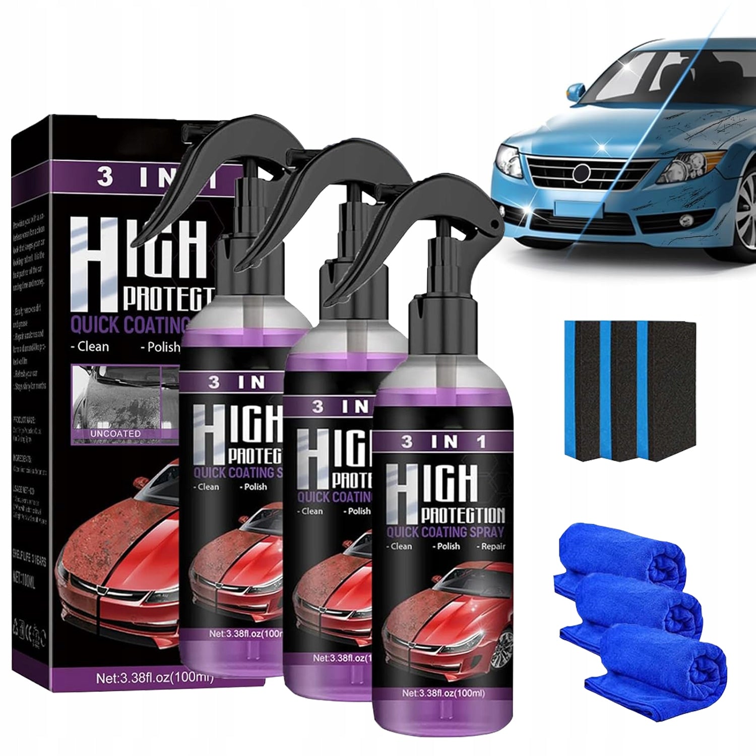 QUICK DETAILER FOR CAR PAINT HYDROPHOBIC SPRAY COATING 100 MLx3 Packaging status original