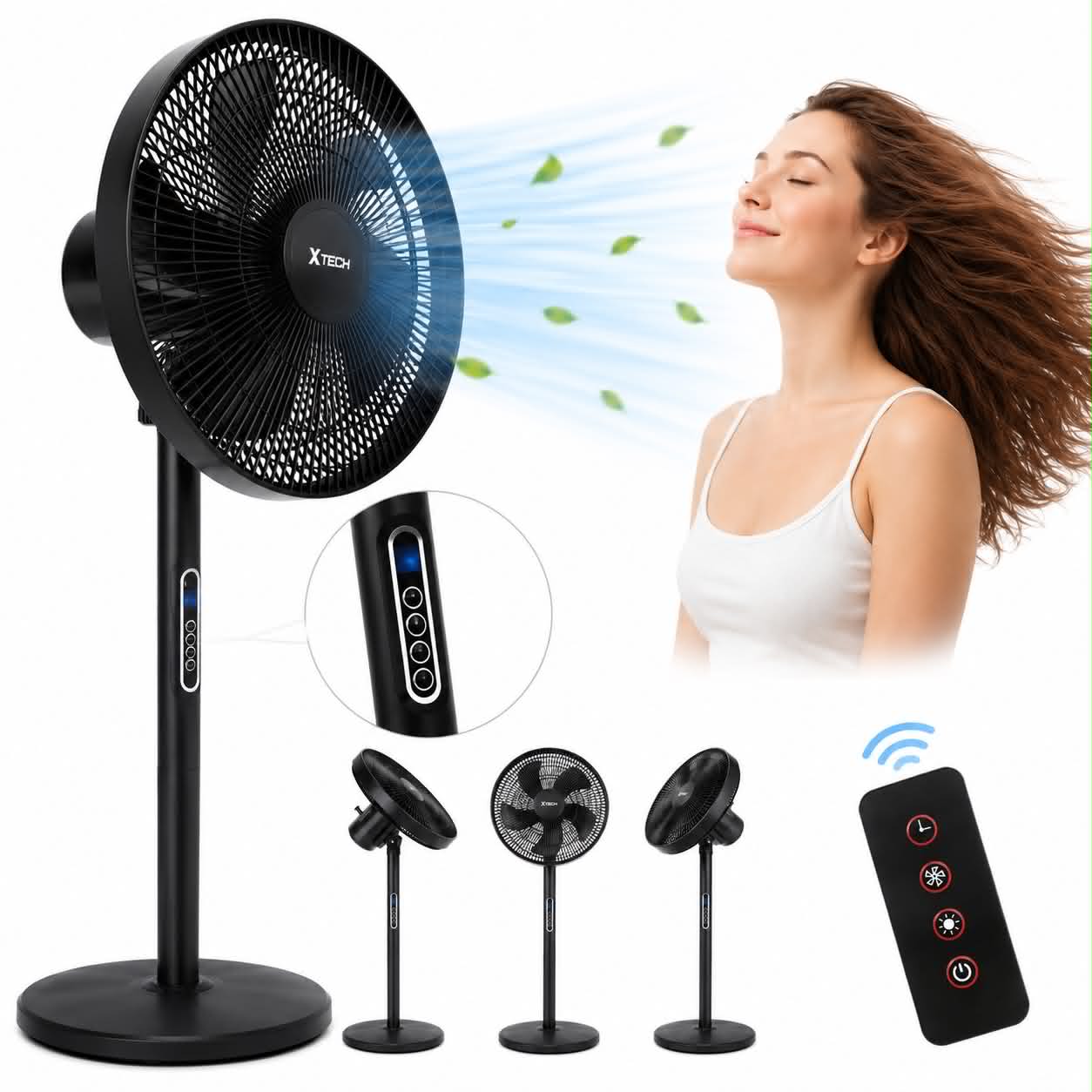 QUIET STANDING FAN WITH REMOTE CONTROL 8 GEARS POWERFUL WINDMILL FOR BEDROOM HOME