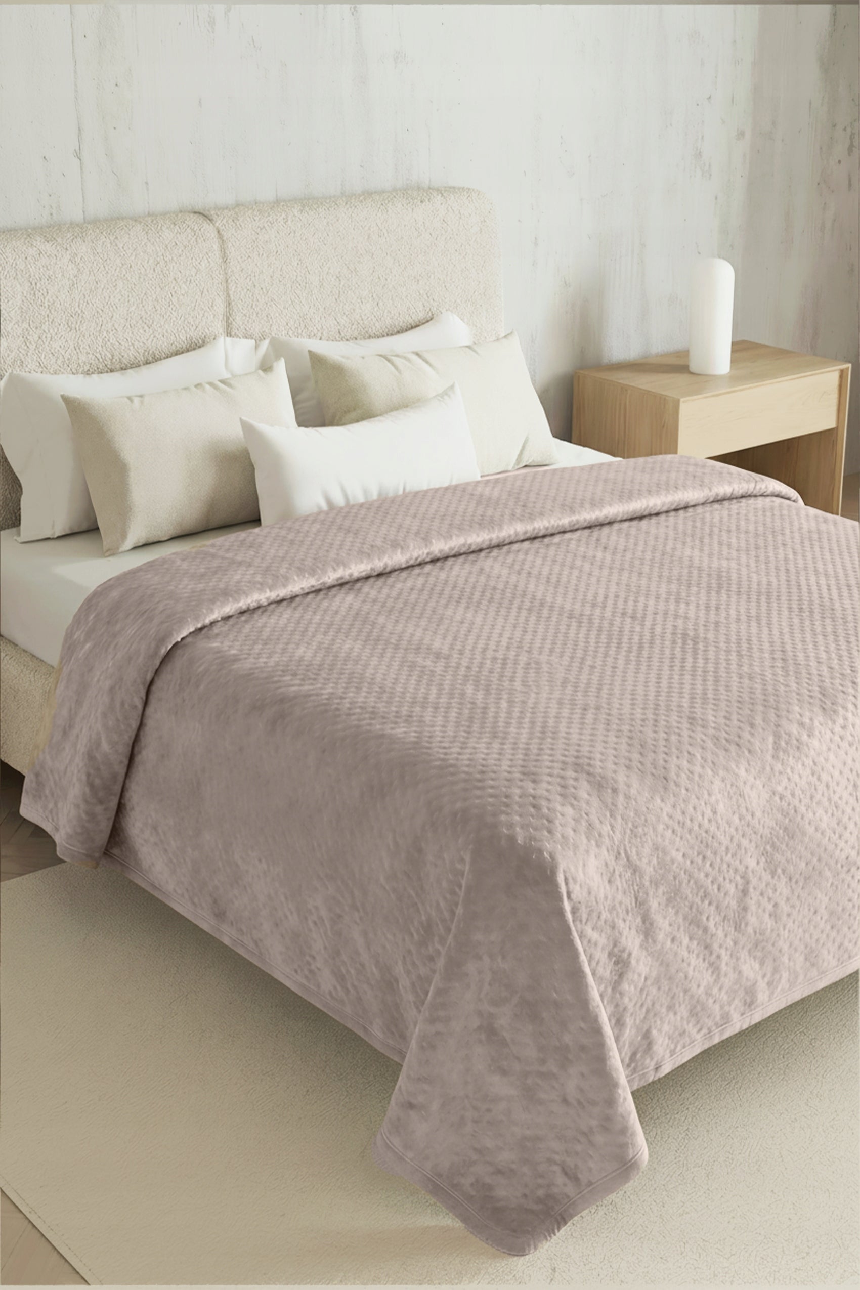 QUILTED BEDSPREAD VELVET KAPA BLANKET PLAID 240x220 MAYA BEIGE Brand Spod Igły i Nitki