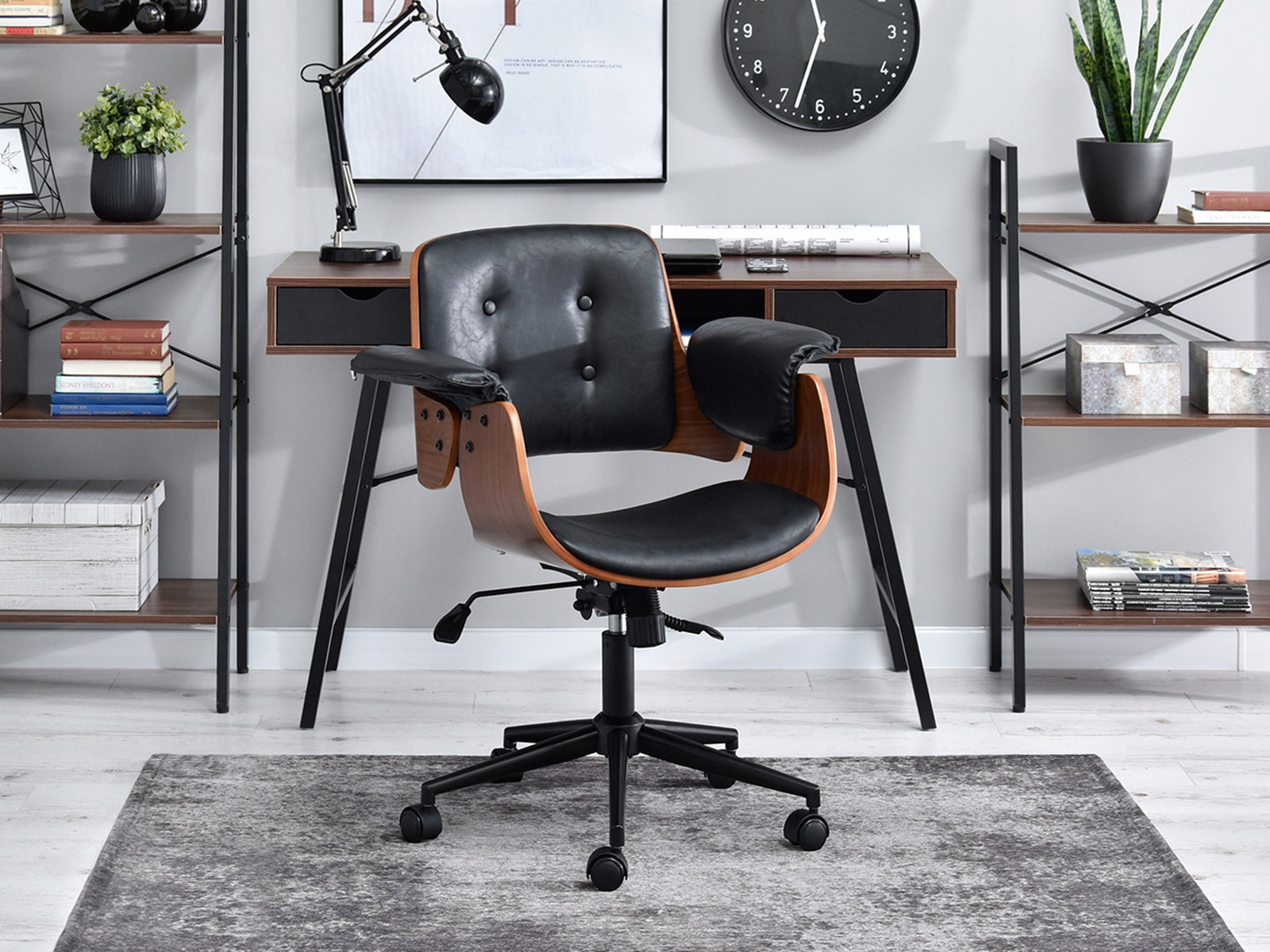 QUILTED BENT WOOD OFFICE CHAIR DUCK WALNUT BLACK Brand Mebel-Partner