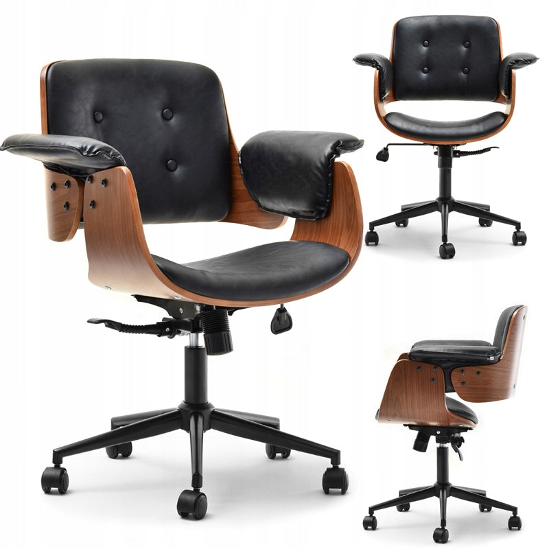 QUILTED BENT WOOD OFFICE CHAIR DUCK WALNUT BLACK