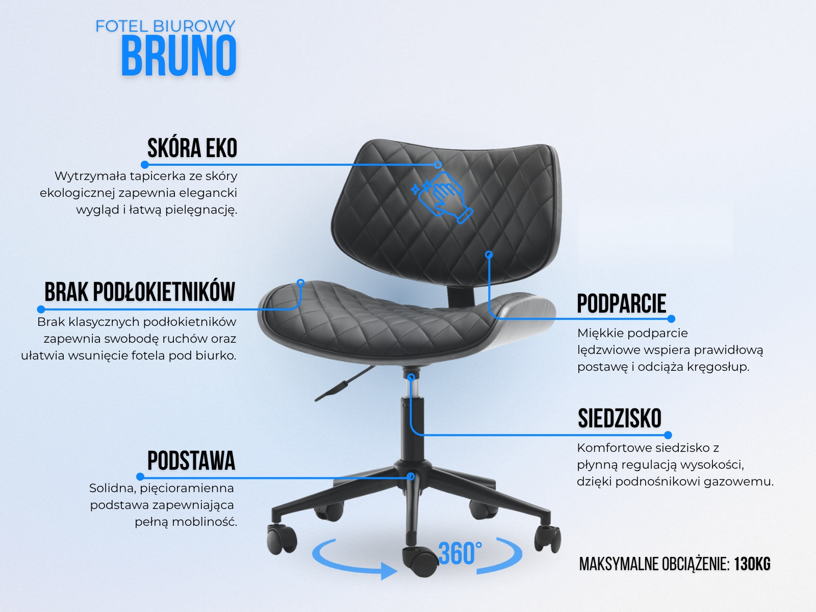 QUILTED OFFICE CHAIR WITH BLACK ECO LEATHER BRUNO ON BLACK LEG Packaging status original