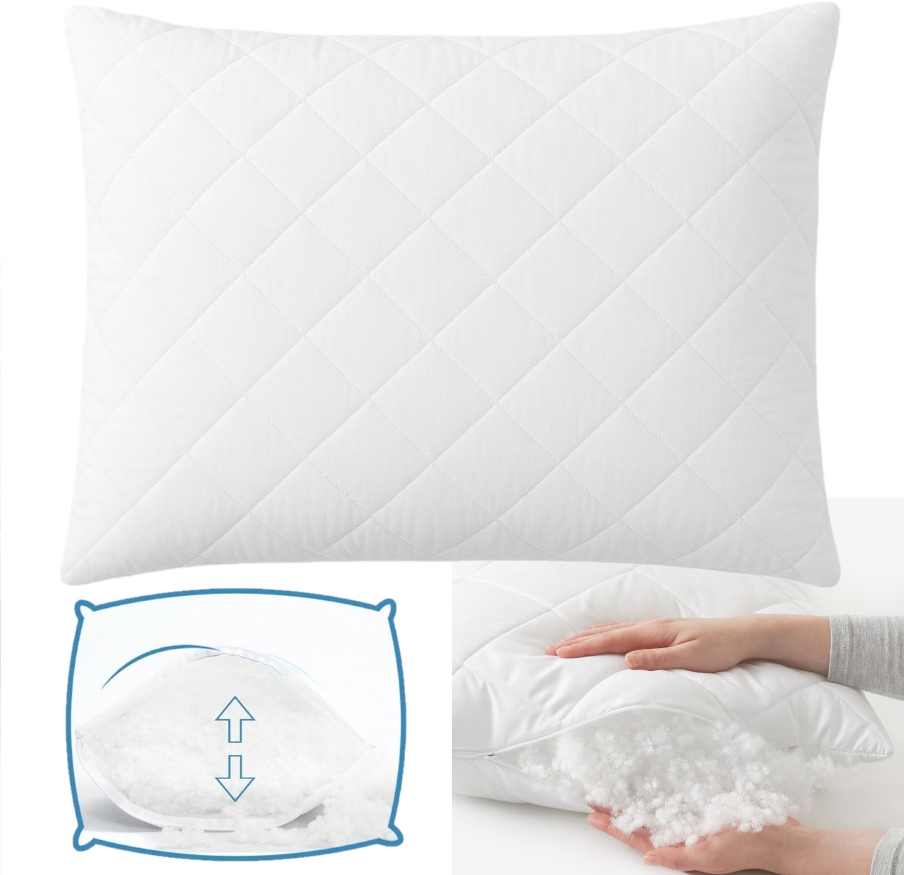 QUILTED PILLOW 70x80 cm ANTI-ALLERGIC THICK ZIPPER DUNK SILICONE BALL