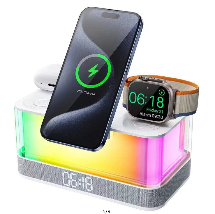QXF-R8 speaker with Bluetooth docking station, clock, lamp, LED alarm clock