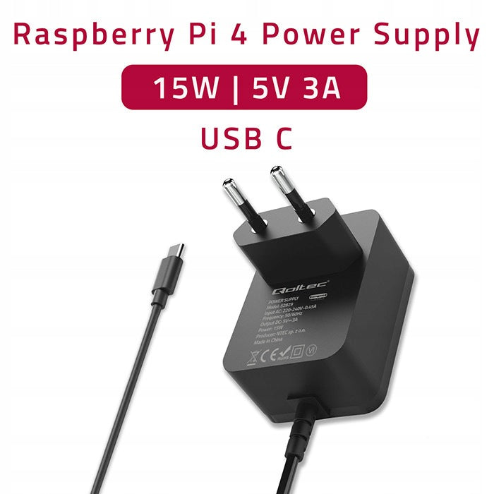 Qoltec Super FAST PD charger for Raspberry PI 4USB-C15W5V3A Product weight with unit packaging 0.11 kg