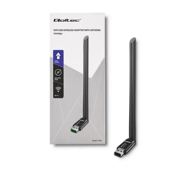 Qoltec Wi-Fi USB Adapter with Antenna, Wireless