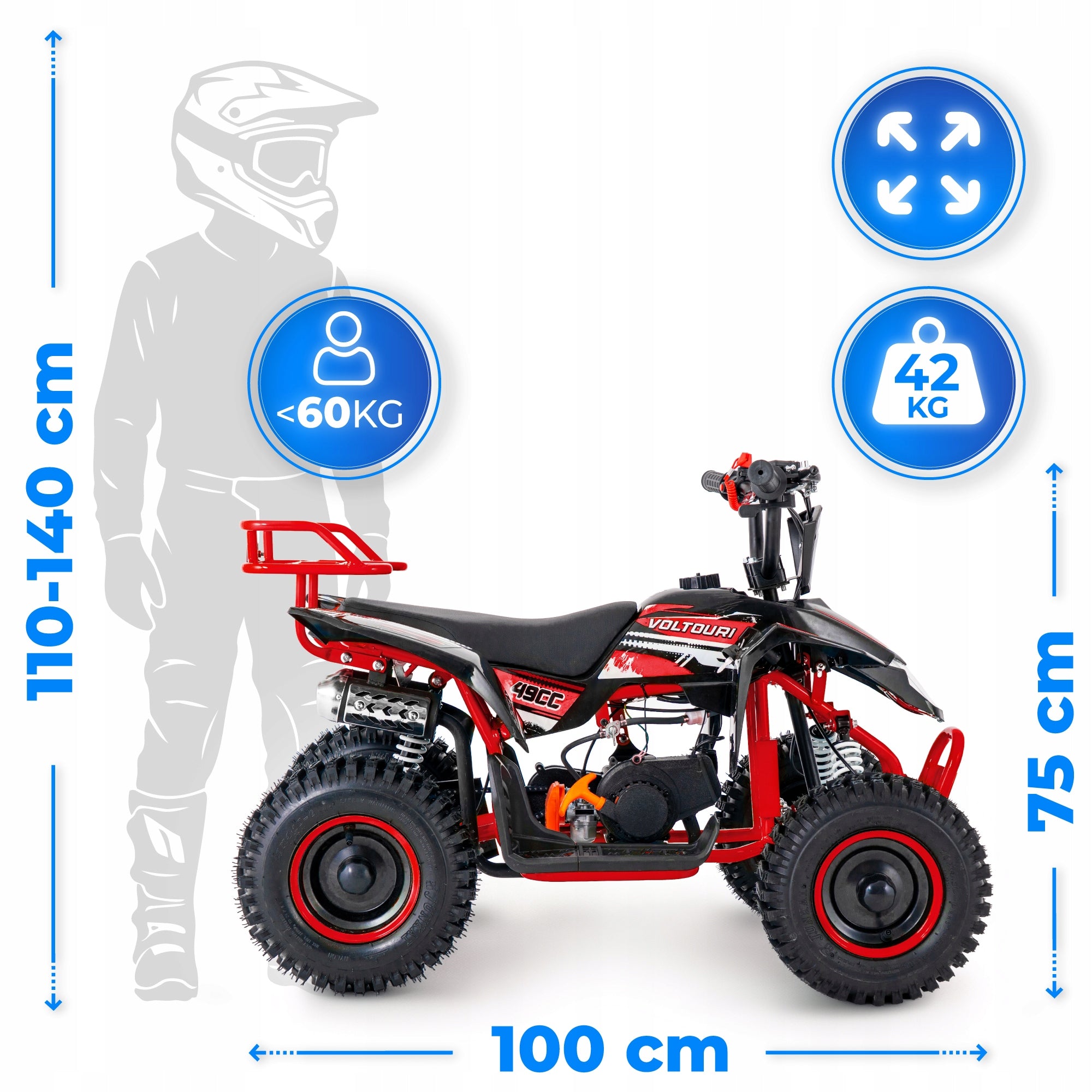 Quad for children combustion 49cc large wheels 6" mini disc brakes VOLTOURI Packaging status original