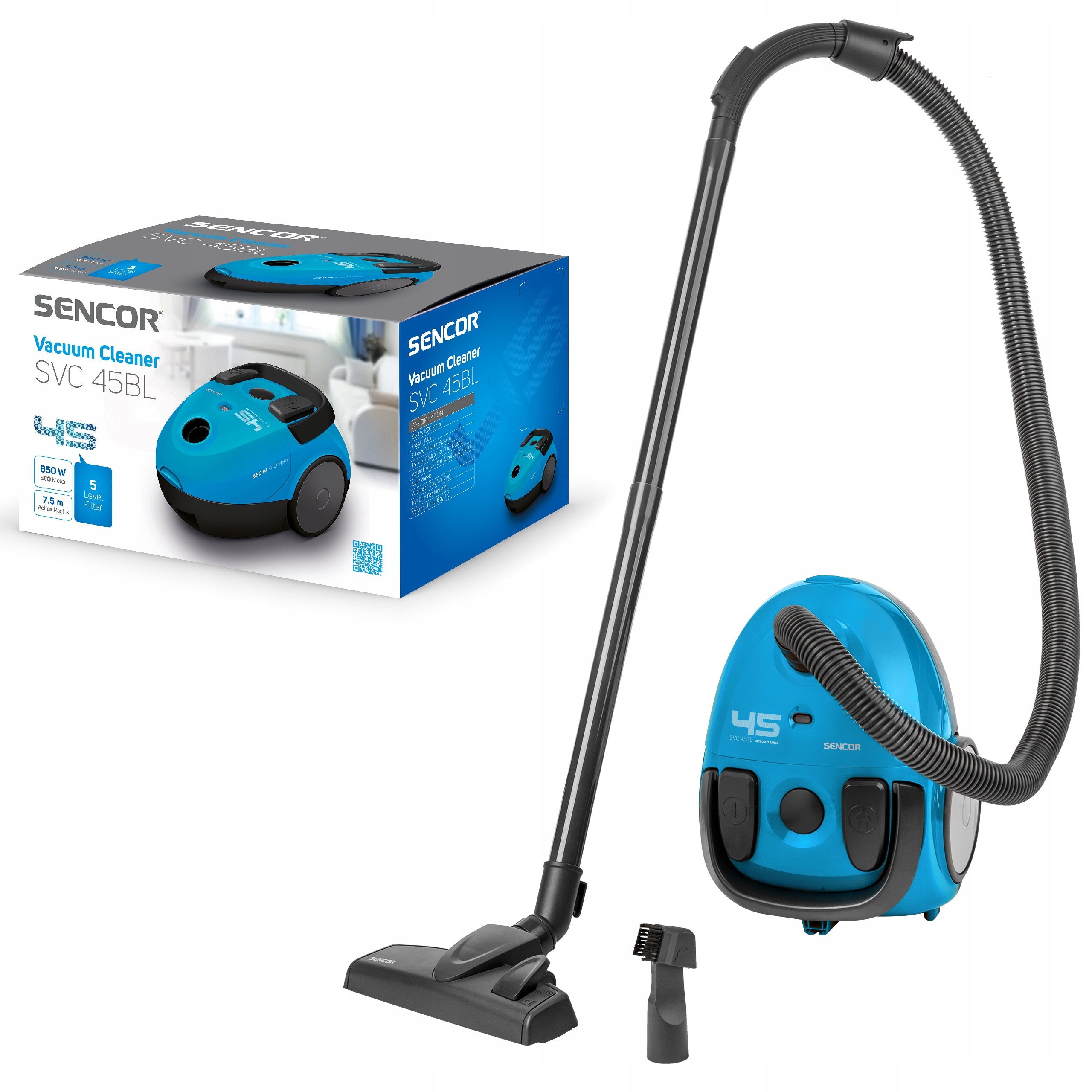 Quiet Lightweight Bagged Vacuum Cleaner 850W 1,5L 79dB Blue Sencor SVC 45BL-EUE3 Brand Sencor