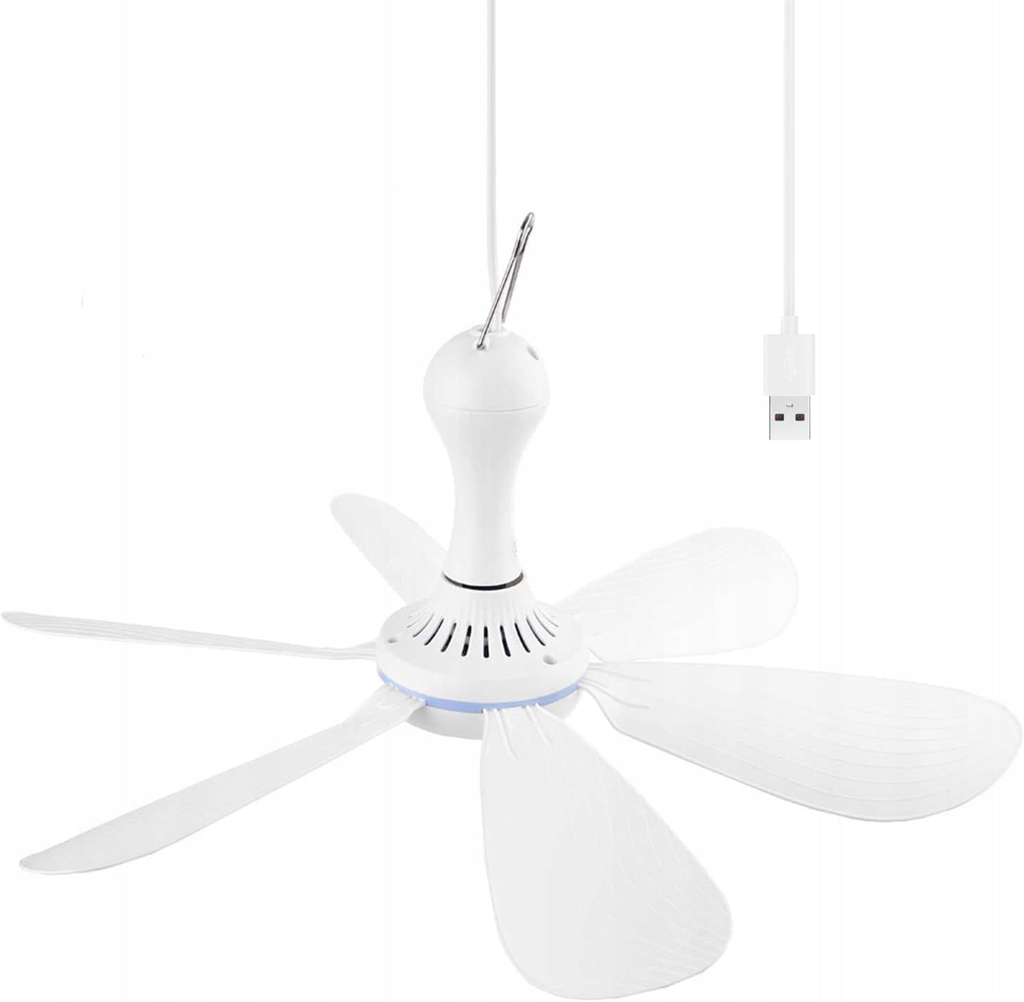 Quiet USB Hanging Fan for Tent 6 Blades Mini Windmill for Gazebo Dominant color white