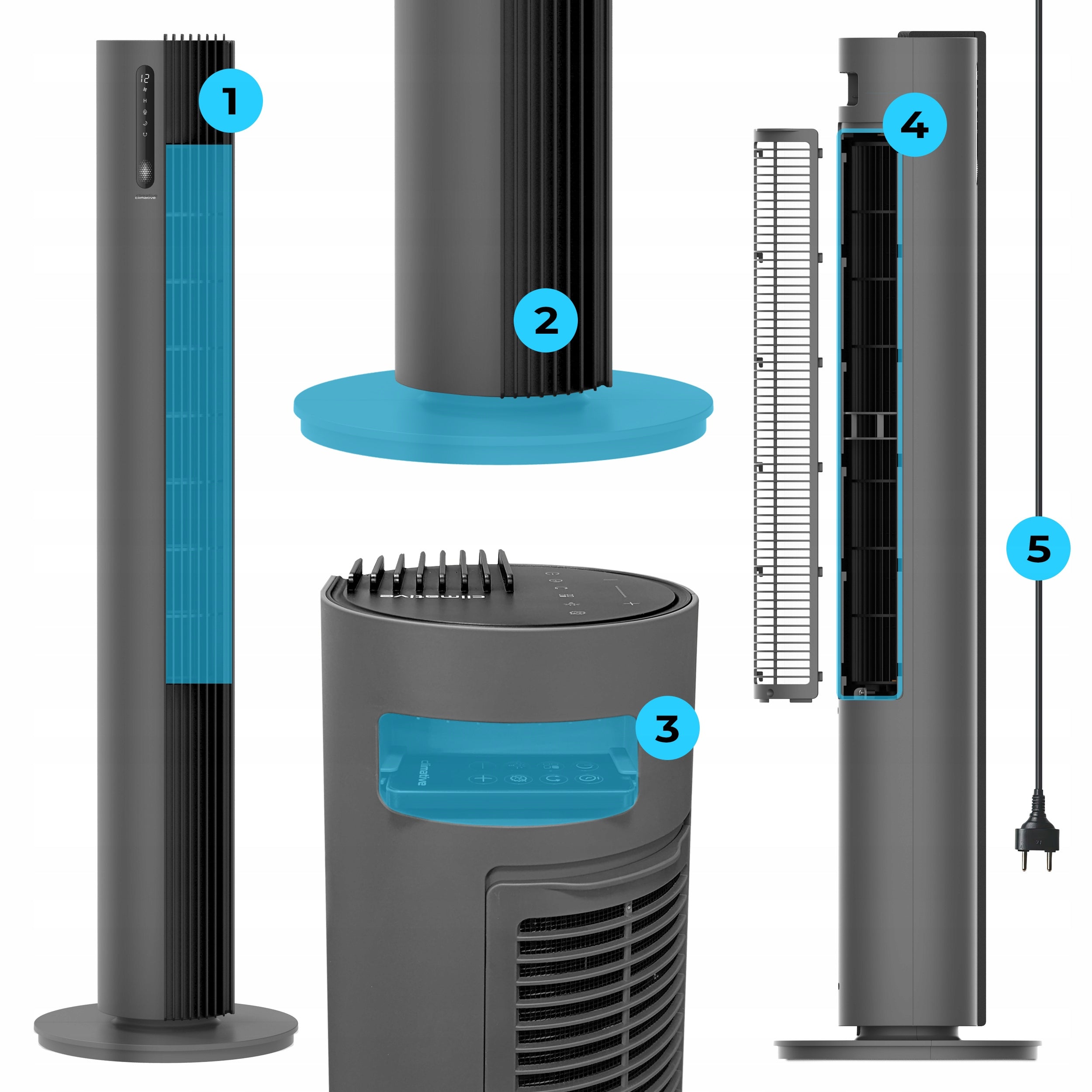 Quiet WIFI Column Fan 12 Levels PURE Plasma Ionization Black XL Functions Ionization air purification oscillation automatic oscillation timer other