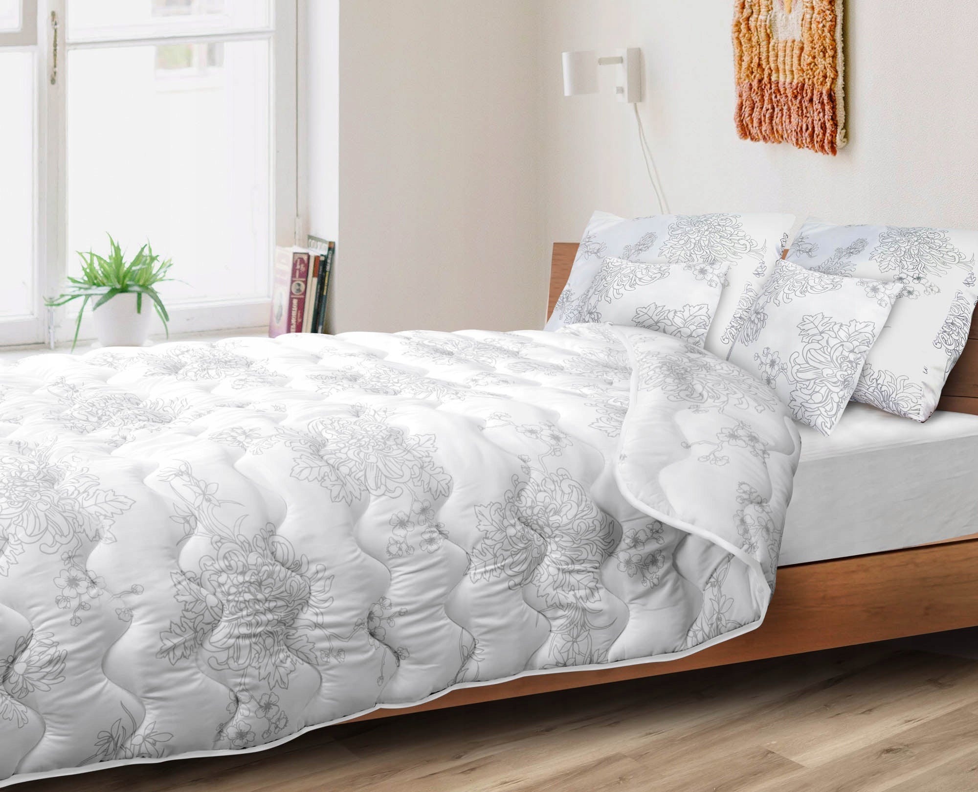Quilt and 2 Pillows 70x80 + 160x200 cm Year-round Anti-Allergic Quilted Comforter cover width 160 cm