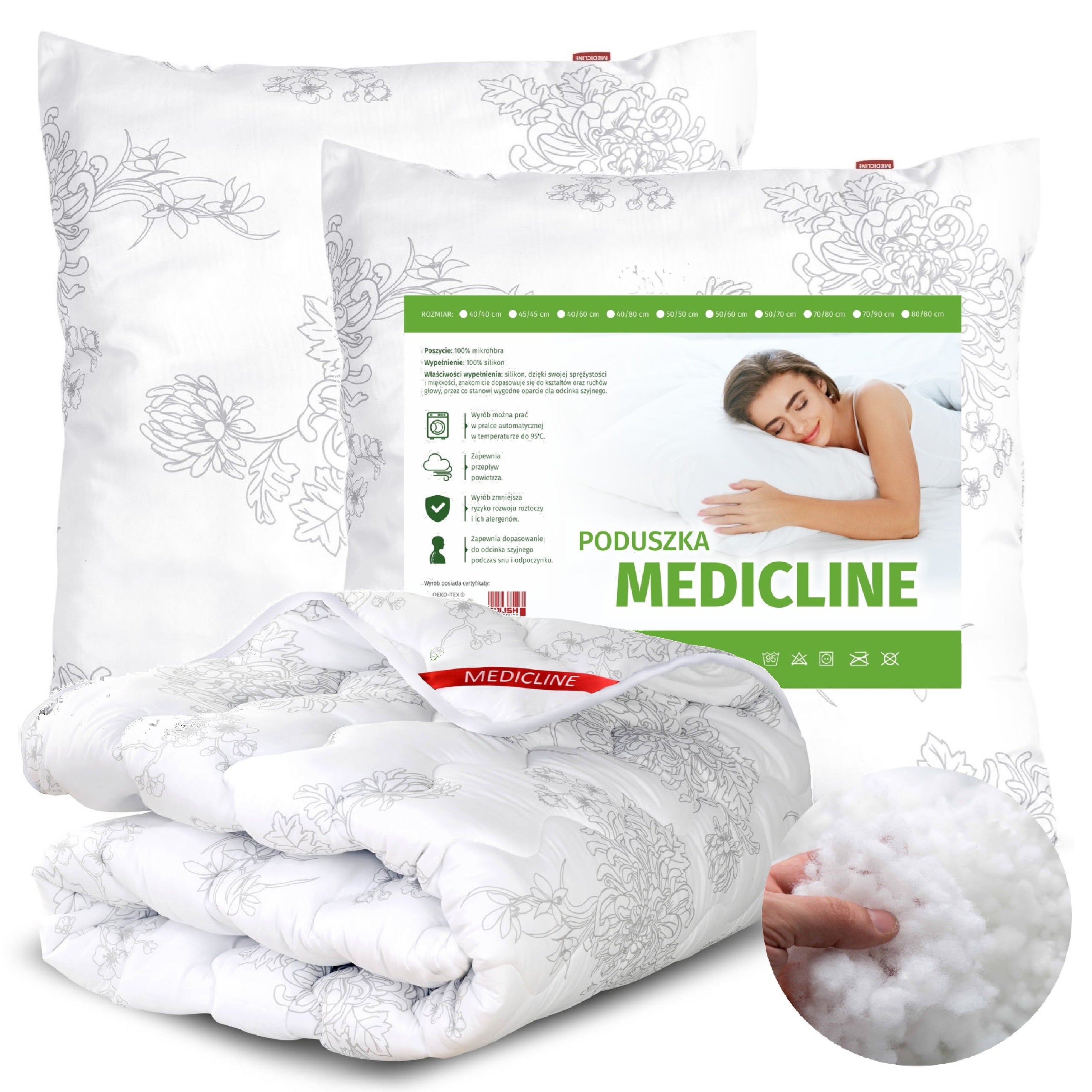Quilt and 2 Pillows 70x80 + 160x200 cm Year-round Anti-Allergic Quilted
