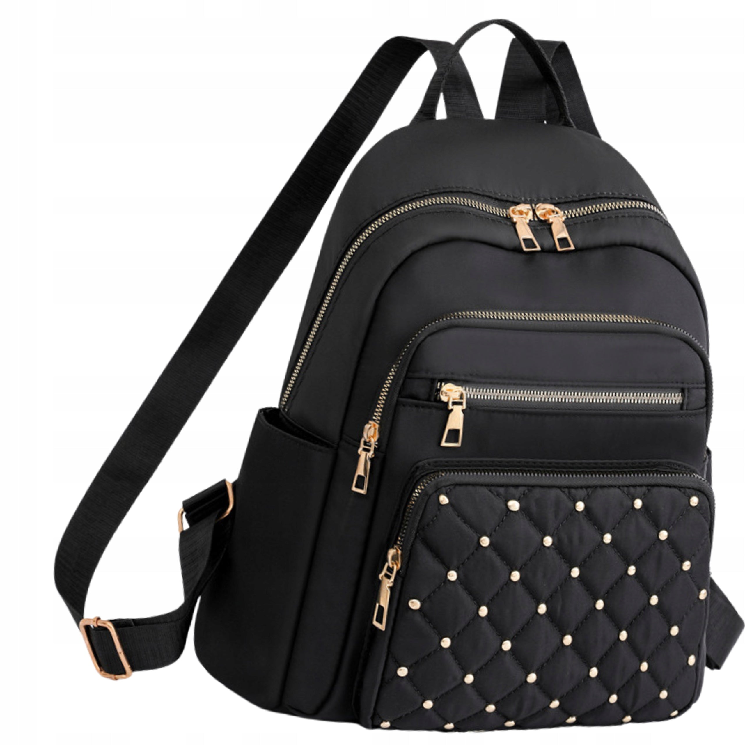 Quilted Women's Spacious Backpack Black Waterproof 2in1 School City Work