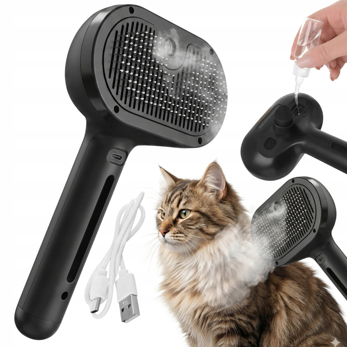 RABBIT CAT DOG STEAM BRUSH FOR HAIR CARE CORDLESS