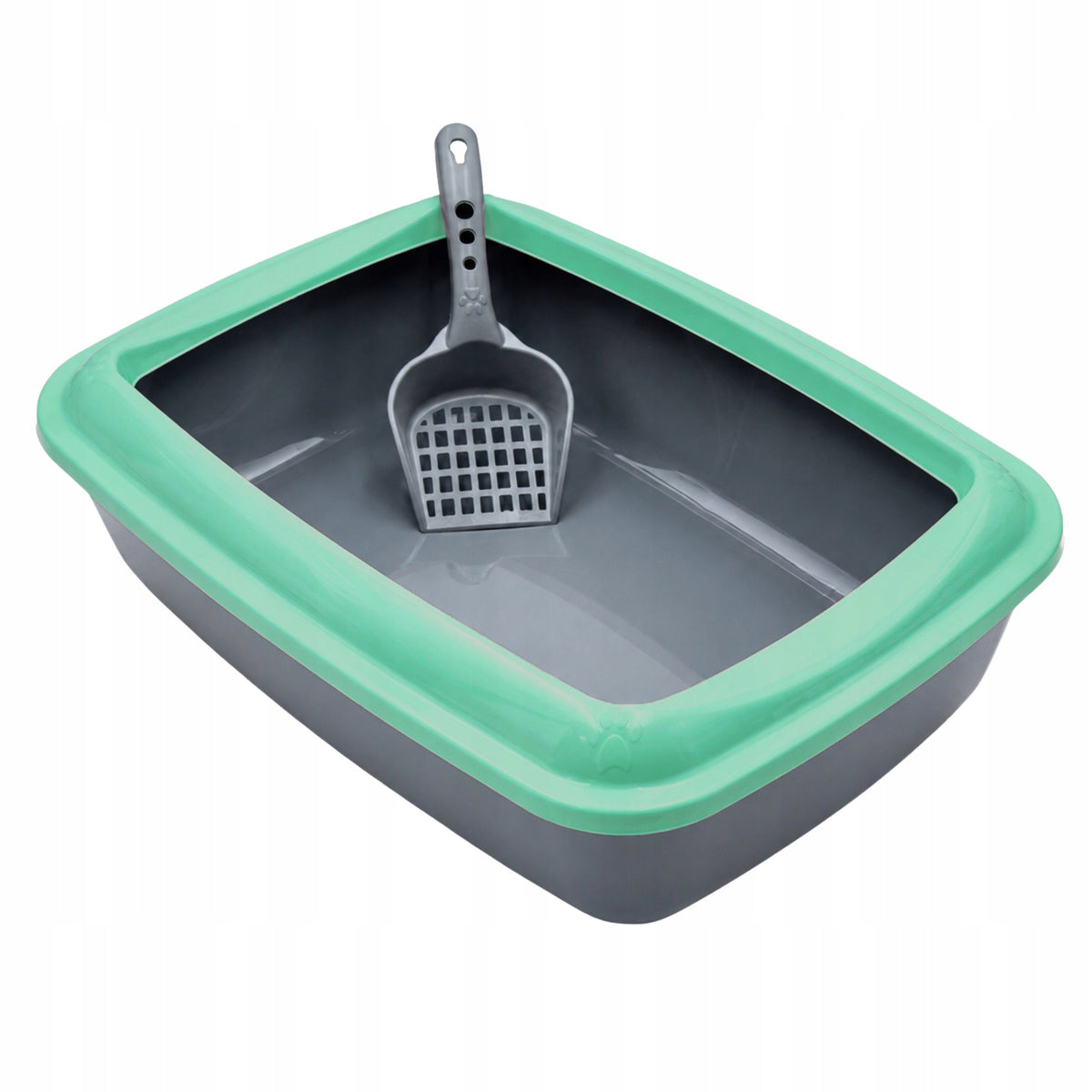 RABBIT CAT LITTER BOX LARGE TOILET WITH FRAME GREEN + LITTER SPATULA Packaging status original