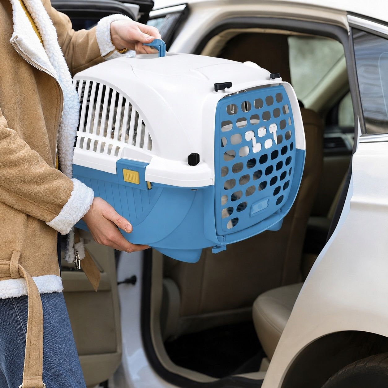 RABBIT DOG CAT TRANSPORTER Plastic Cage Blue 51x34x33 cm Kind carrier