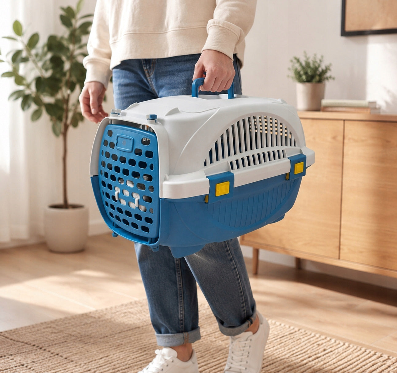 RABBIT DOG CAT TRANSPORTER Plastic Cage Blue 51x34x33 cm Trade name TRANSPORTER DLA ZWIERZĄT KOTA PSA KRÓLIKA