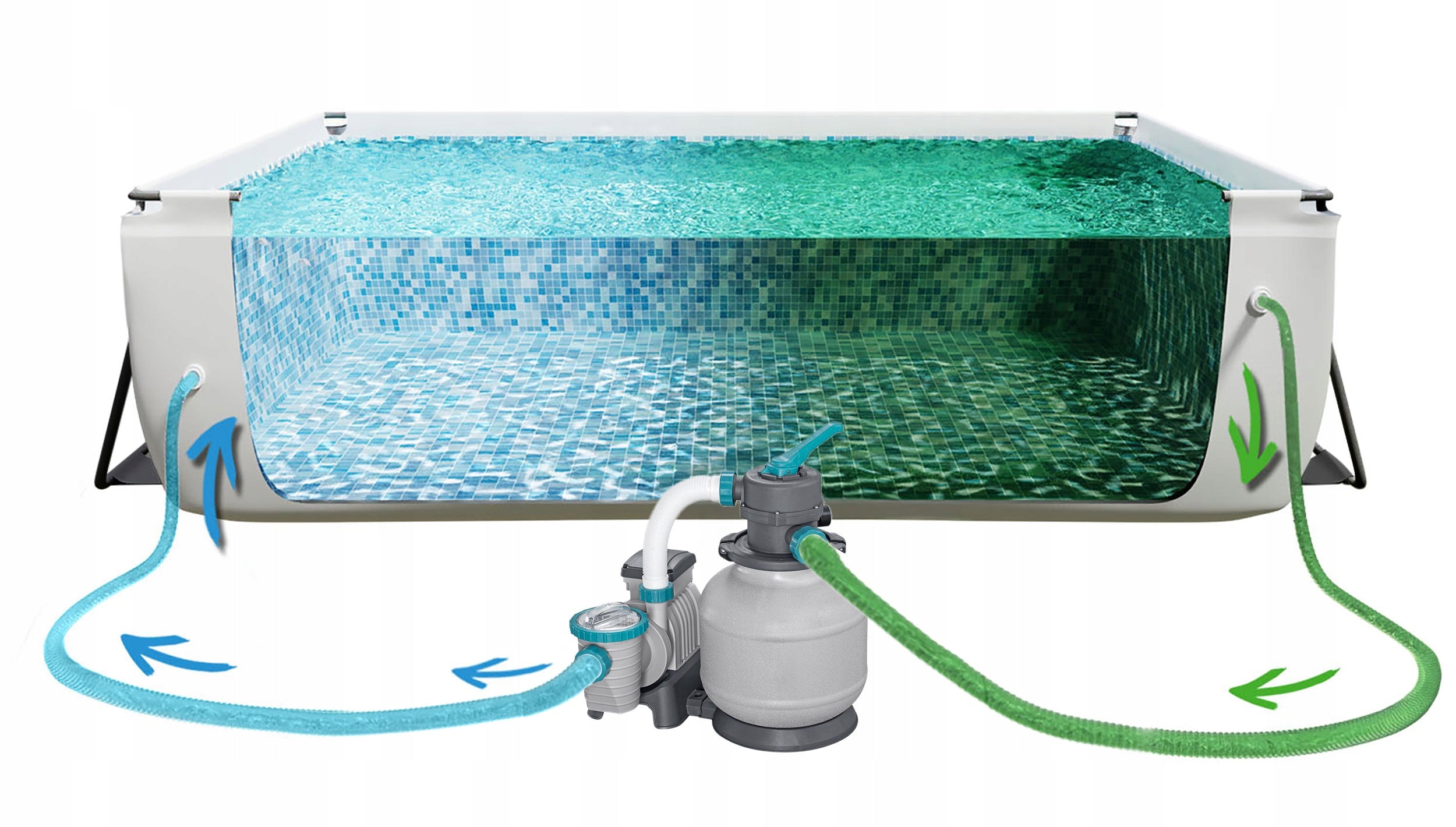 RACK POOL WITH SAND PUMP 640 x 274 x 132CM MEGA SET 12IN1 BESTWAY Volume 19281 l