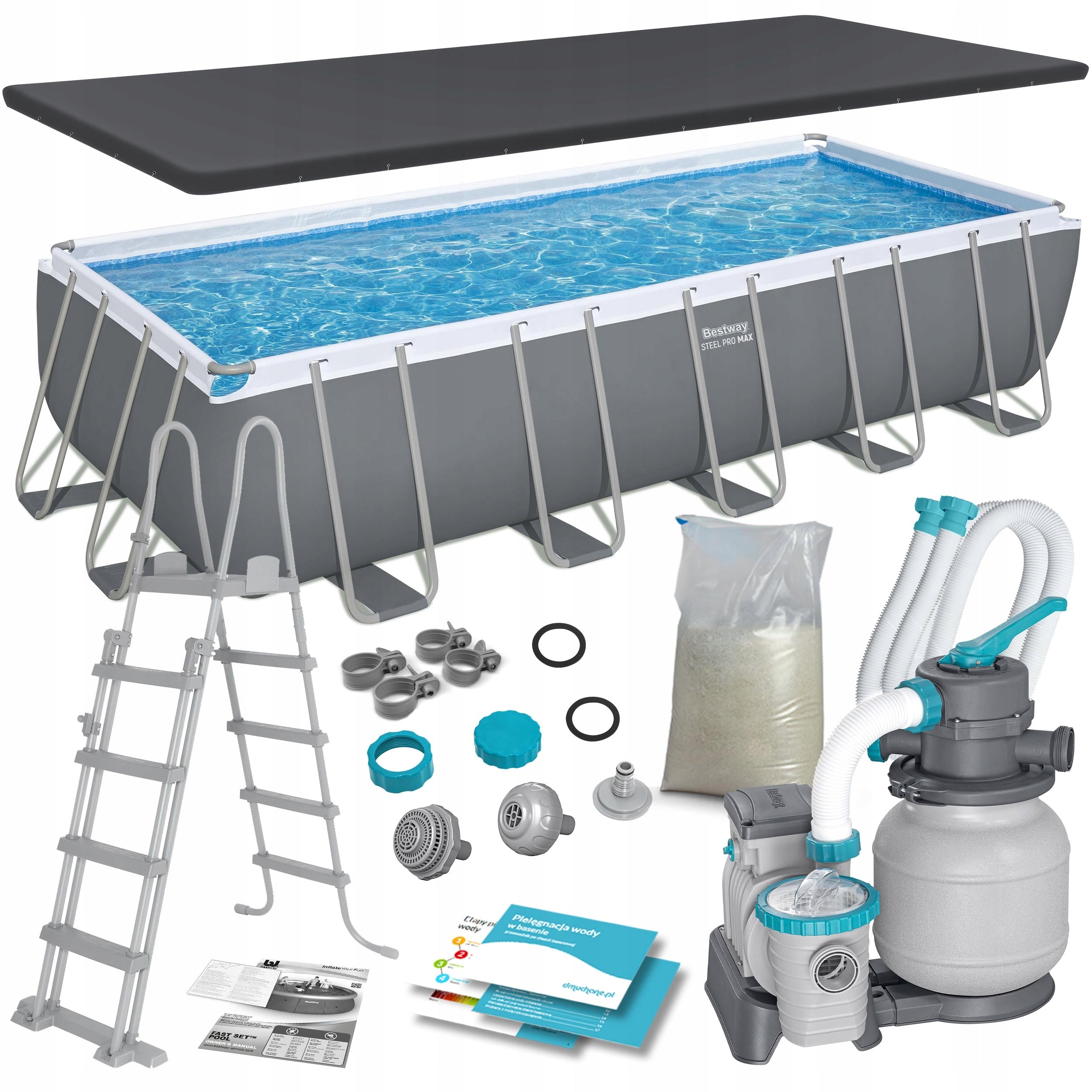 RACK POOL WITH SAND PUMP 640 x 274 x 132CM MEGA SET 12IN1 BESTWAY