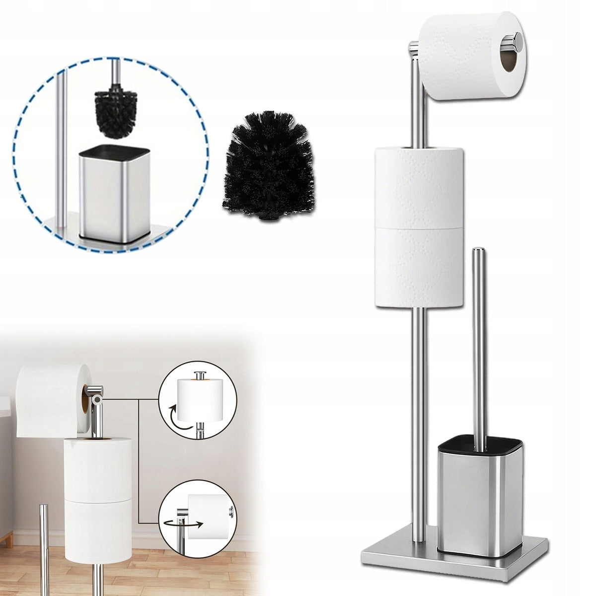 RACK TOILET PAPER HANGER AND TOILET BRUSH SILVER STAINLESS