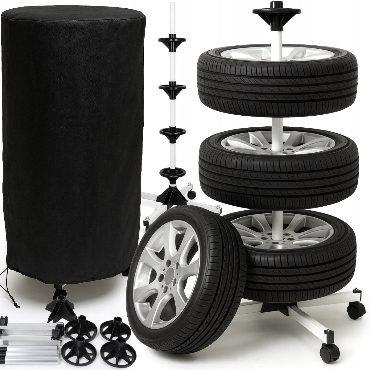 RACK WITH WHEELS TIRE WHEEL HANGER RIMS FOR GARAGE COVER