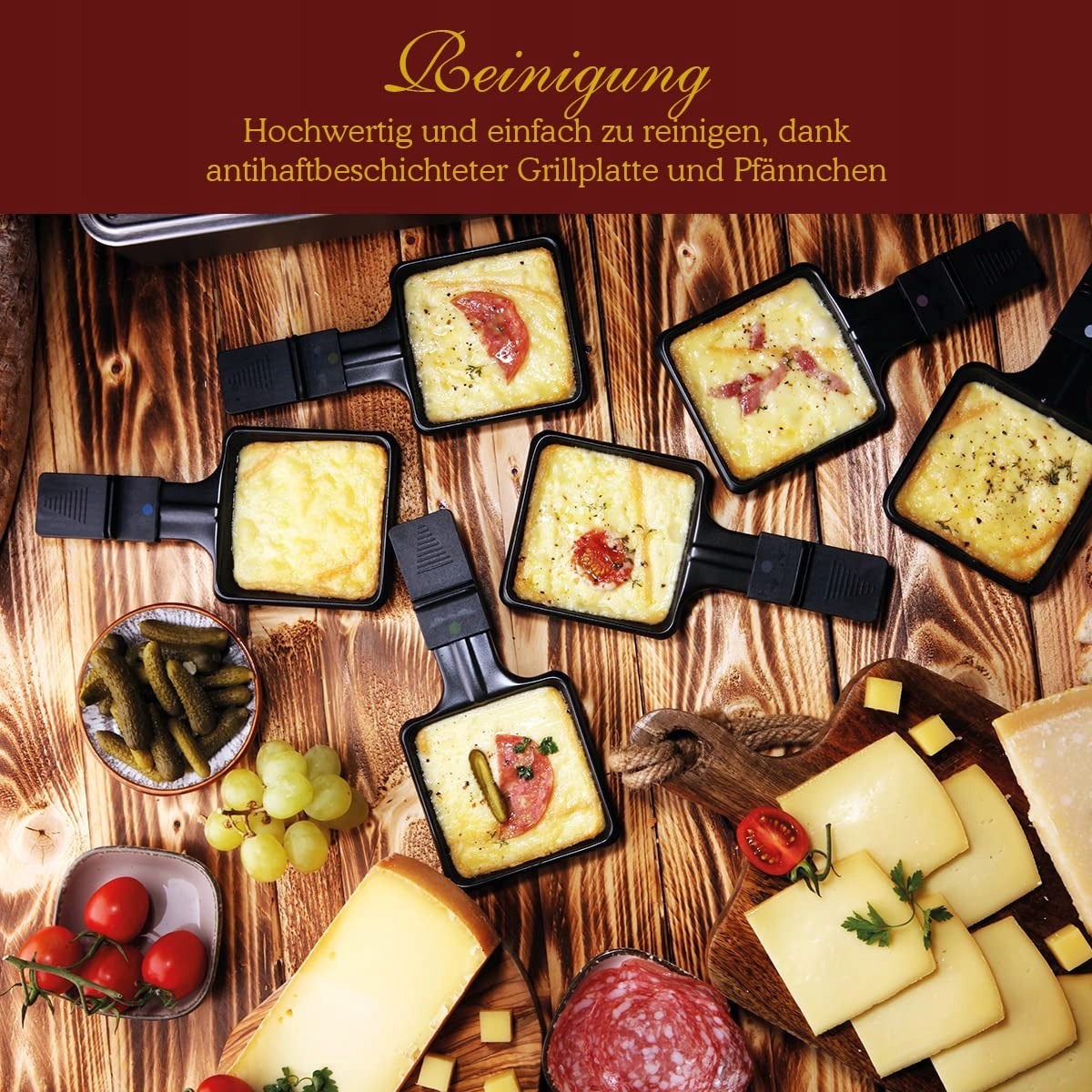 RACLETTE FOR 10 PEOPLE WITH NATURAL STONE FOR GRILLING 10 PANS Brand Profi Cook
