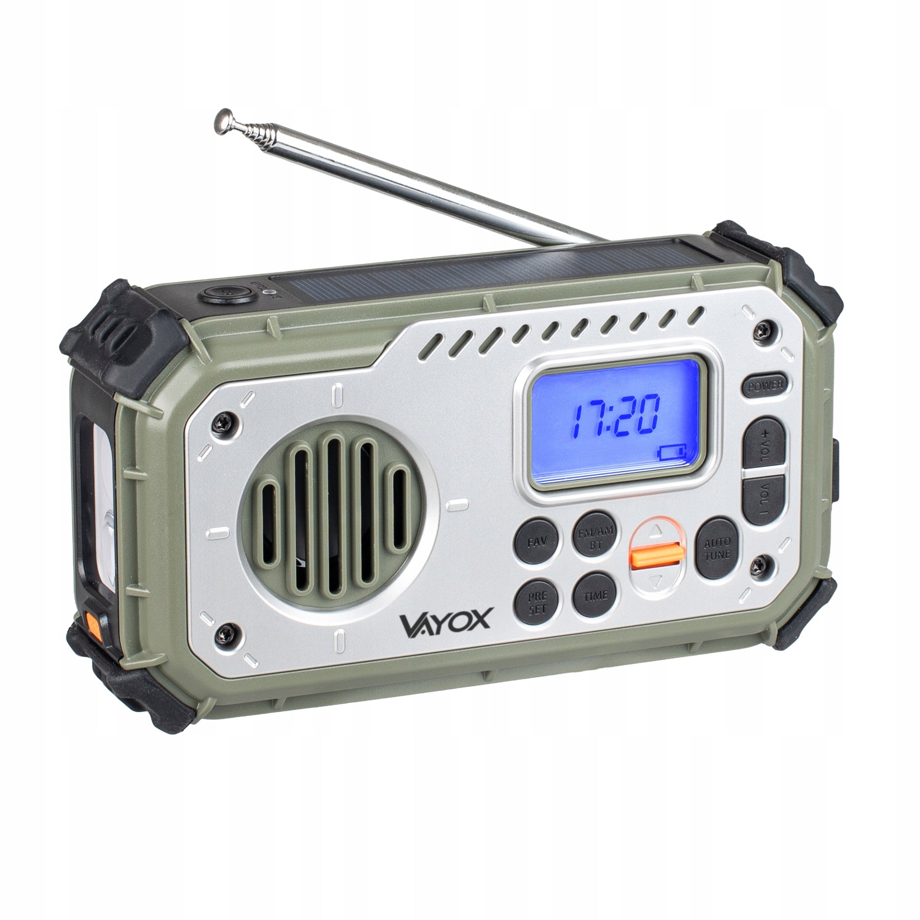 RADIO FM PORTABLE BLUETOOTH SOLAR USB FOR CRANK DYNAMO FLASHLIGHT AKU VAYOX Manufacturer code RADIO GŁOŚNIK BLUETOOTH AKUMULATOR POWERBANK