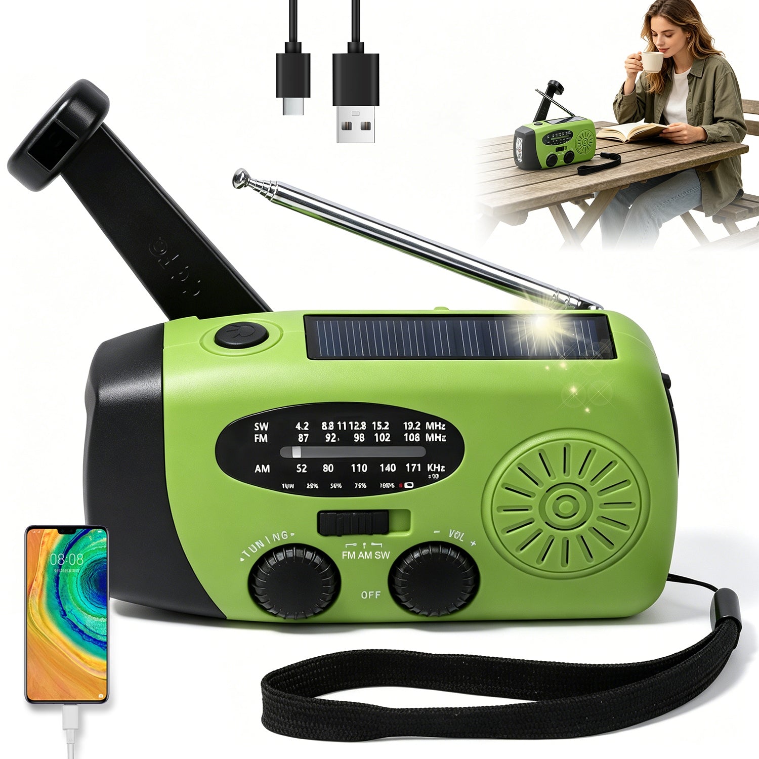 RADIO FOR CRANK FM AM SOLAR 2000MAH LED MANUAL CHARGING COMPACT