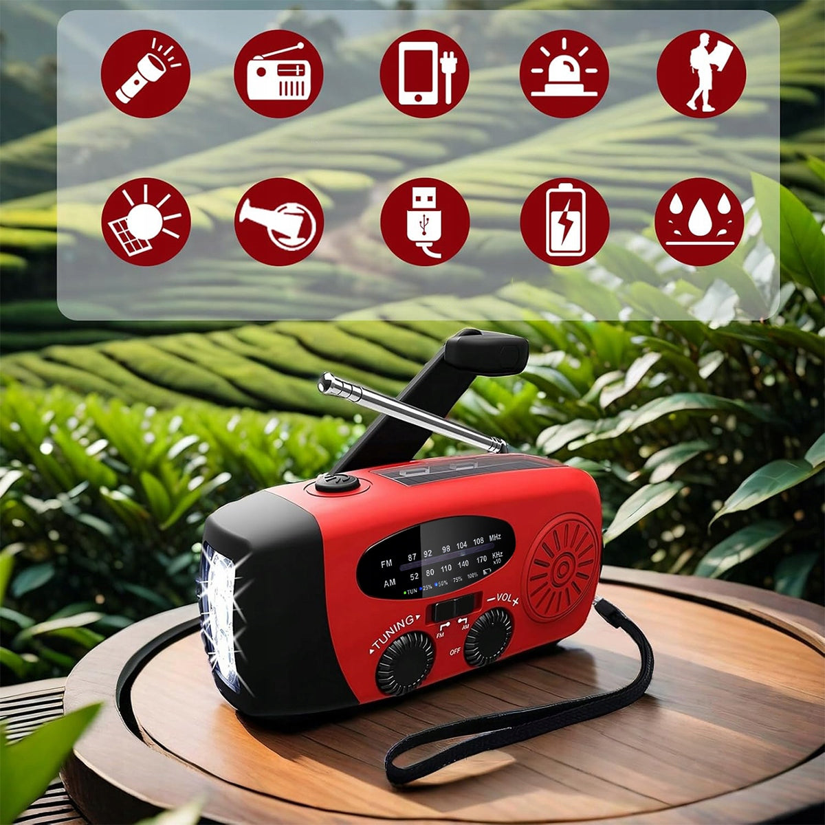 RADIO FOR CRANK portable solar emergency dynamo FLASHLIGHT Powerbank 2000mAh Model 4069251510764