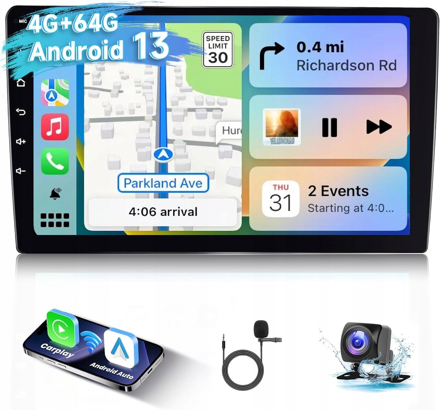 RADIO GPS 9 INCHES 2 DIN ANDROID CARPLAY WIFI BT MP3 USB 4/64GB QLED 4GB