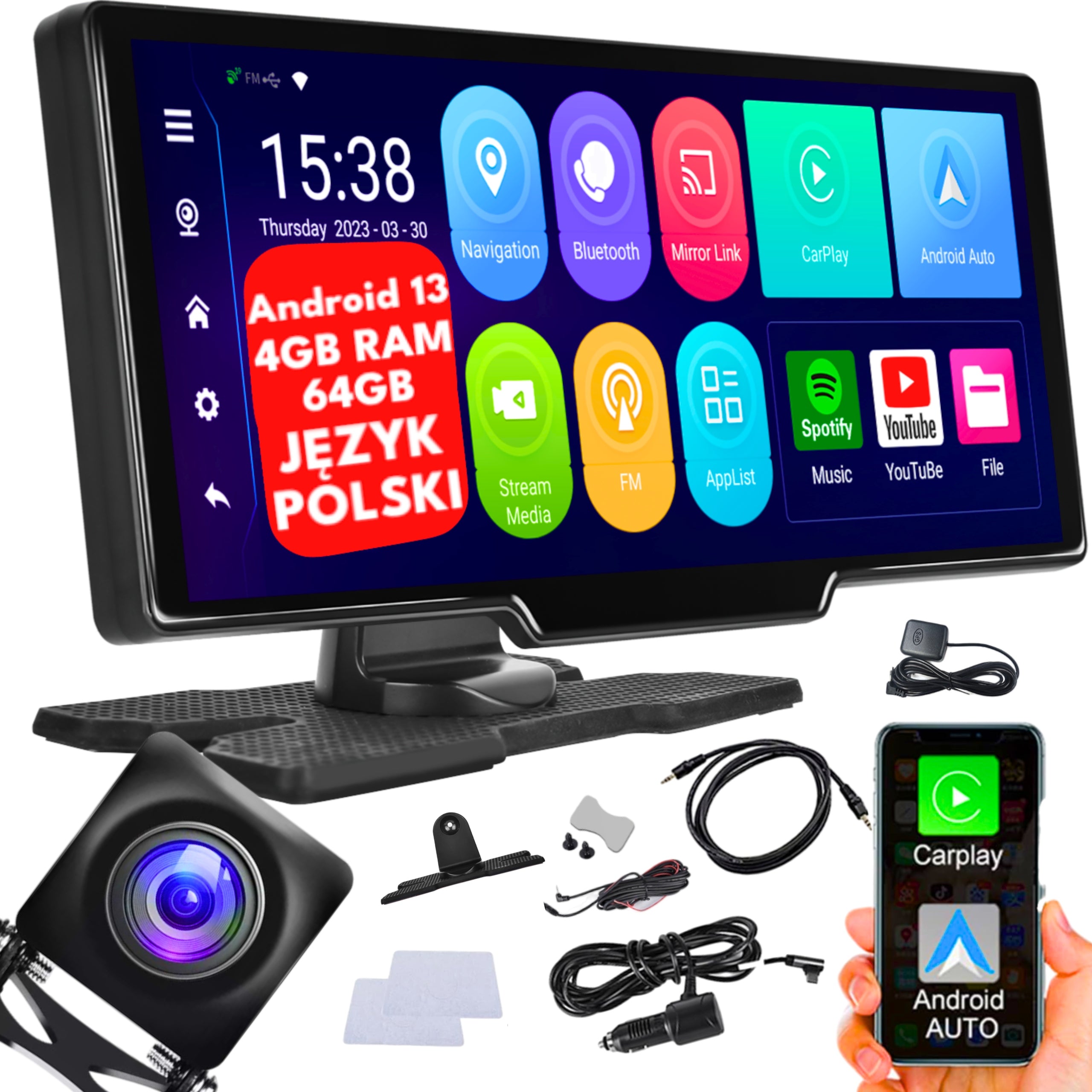 RADIO MULTIMEDIA STATION MONITOR ANDROID AUTO APPLE CARPLAY ANDROID 13