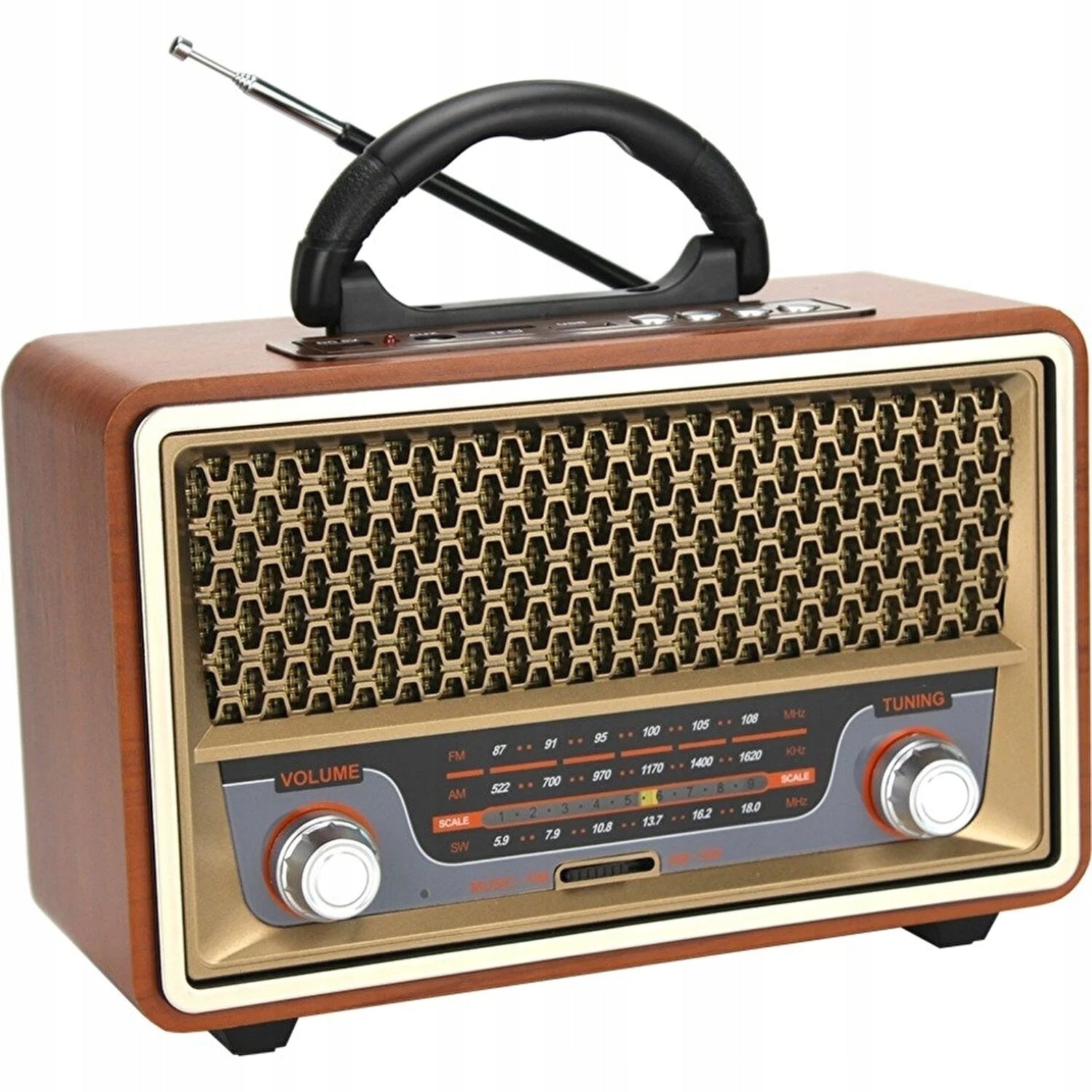 RADIO PORTABLE BATTERY NETWORK RETRO BLUETOOTH FM USB AUX WITH REMOTE CONTROL