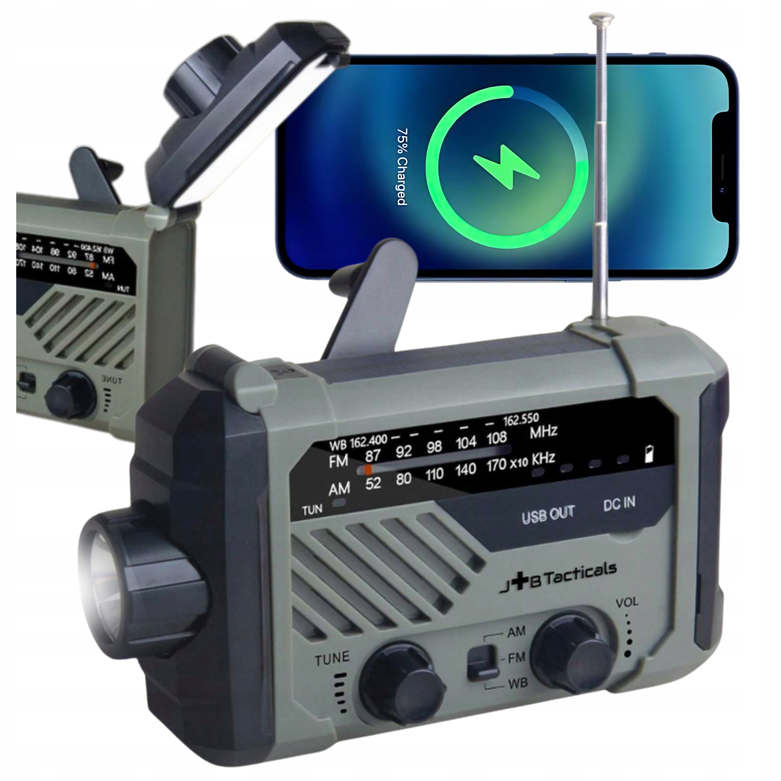 RADIO PORTABLE Emergency FM/AM SOLAR with crank POWERBANK FLASHLIGHT DYNAMO