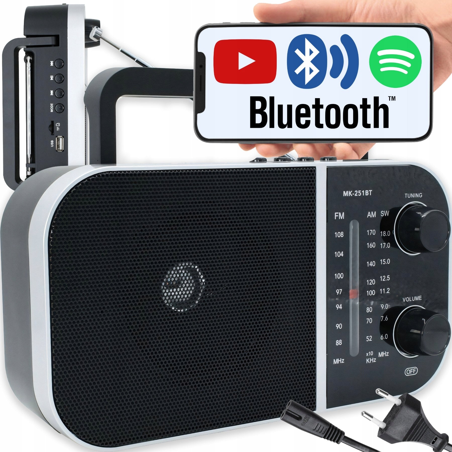 RADIO PORTABLE KITCHEN BLUETOOTH NETWORK-BATTERY ANTENNA USB HOLDER