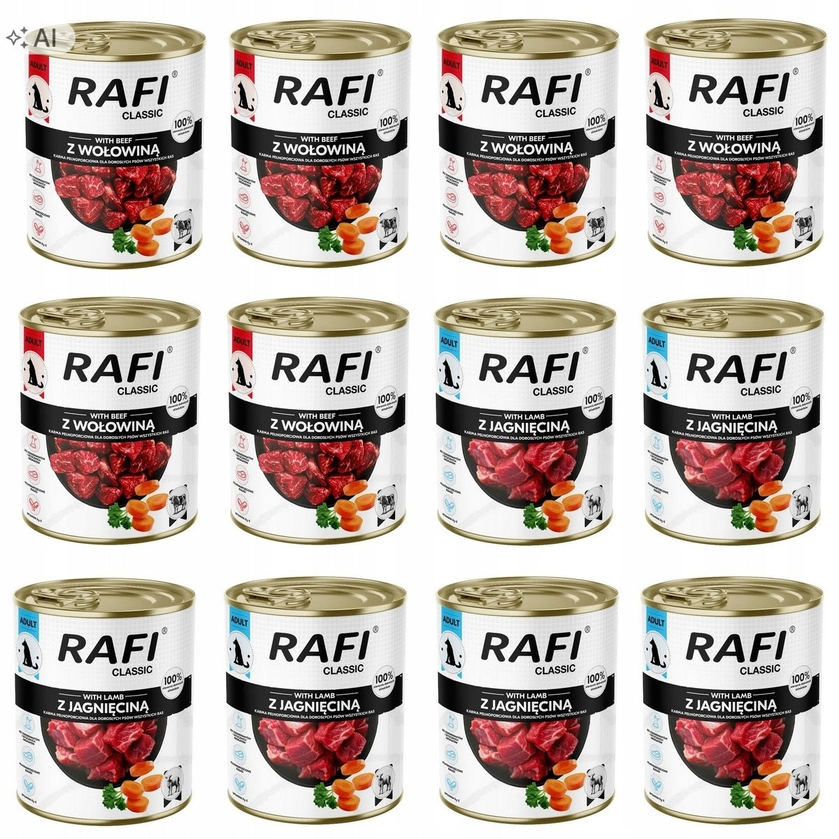 RAFI CLASSIC DOG CAN MIX OF FLAVORS 12X800G