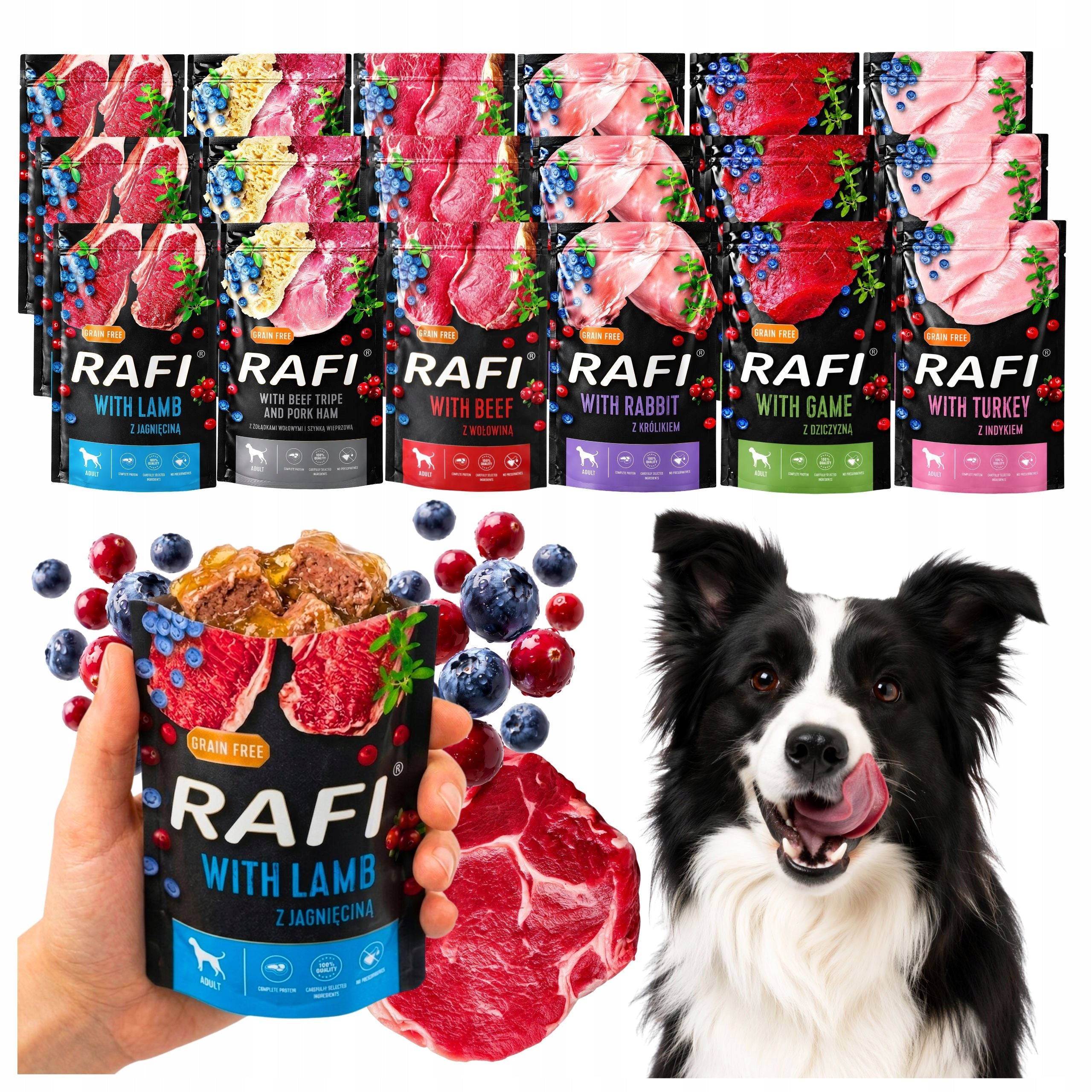 RAFI GRAIN FREE 18x500G MIX OF FLAVORS wet food DOG SACHETS VALLEY NOTECI