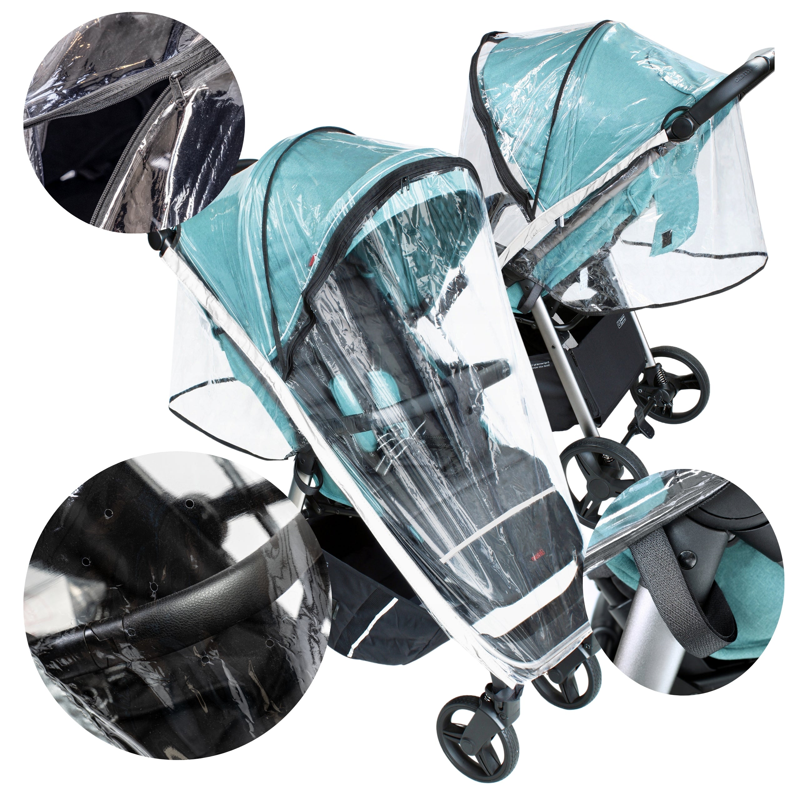 RAIN FILM WITH REFLECTIVE VENTILATION HOLES FOR CARRELLO STROLLER
