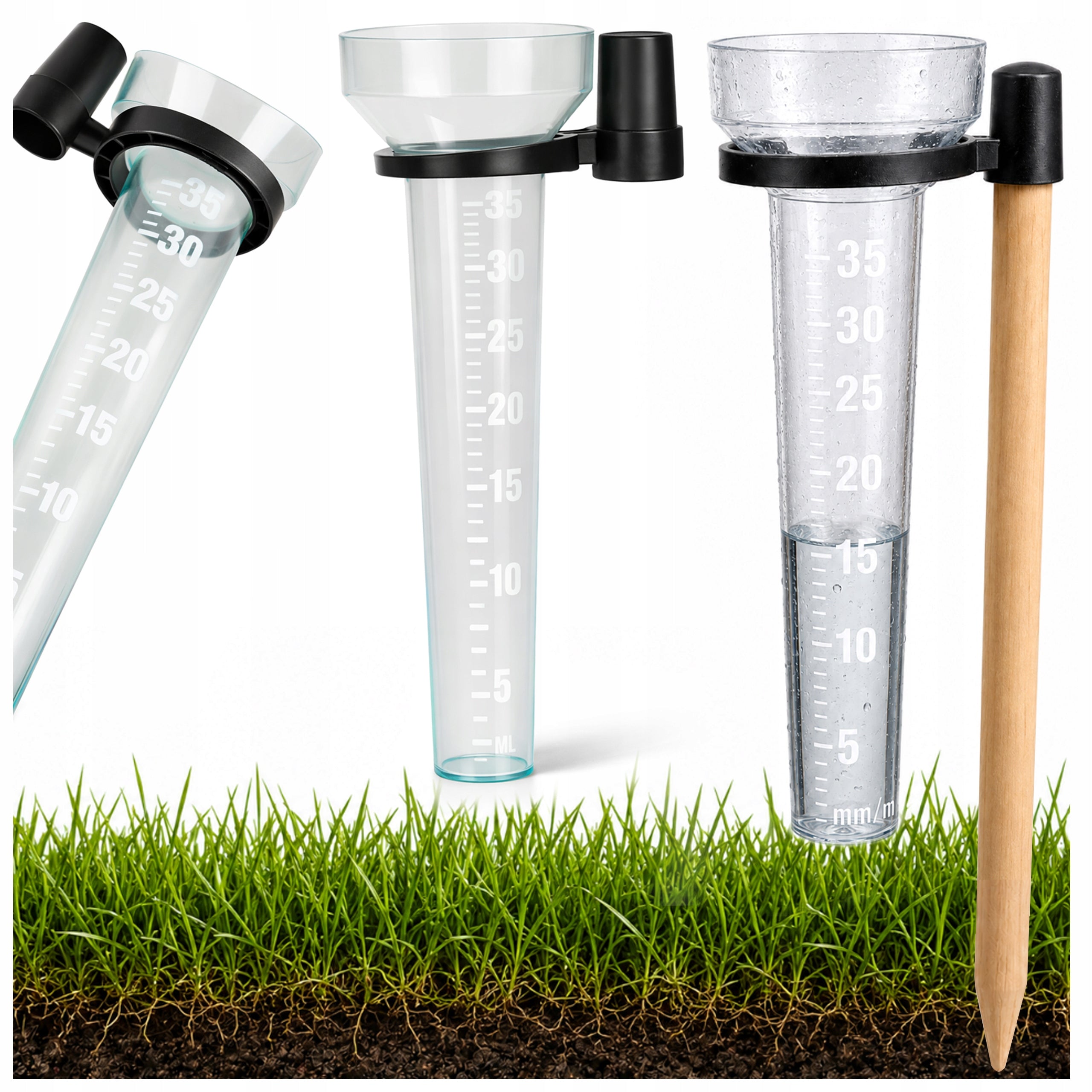 RAIN METER FOR MEASURING RAINFALL PRECIPITATION ON A STICK DRIVEN 35mm