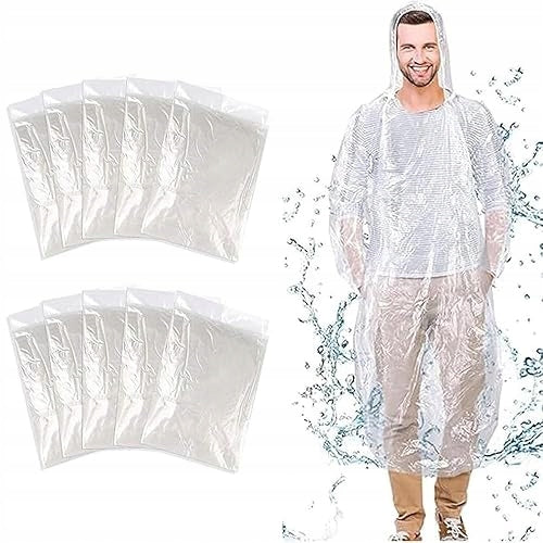 RAIN PONCHO TRANSPARENT DISPOSABLE FOR WOMEN MEN 10