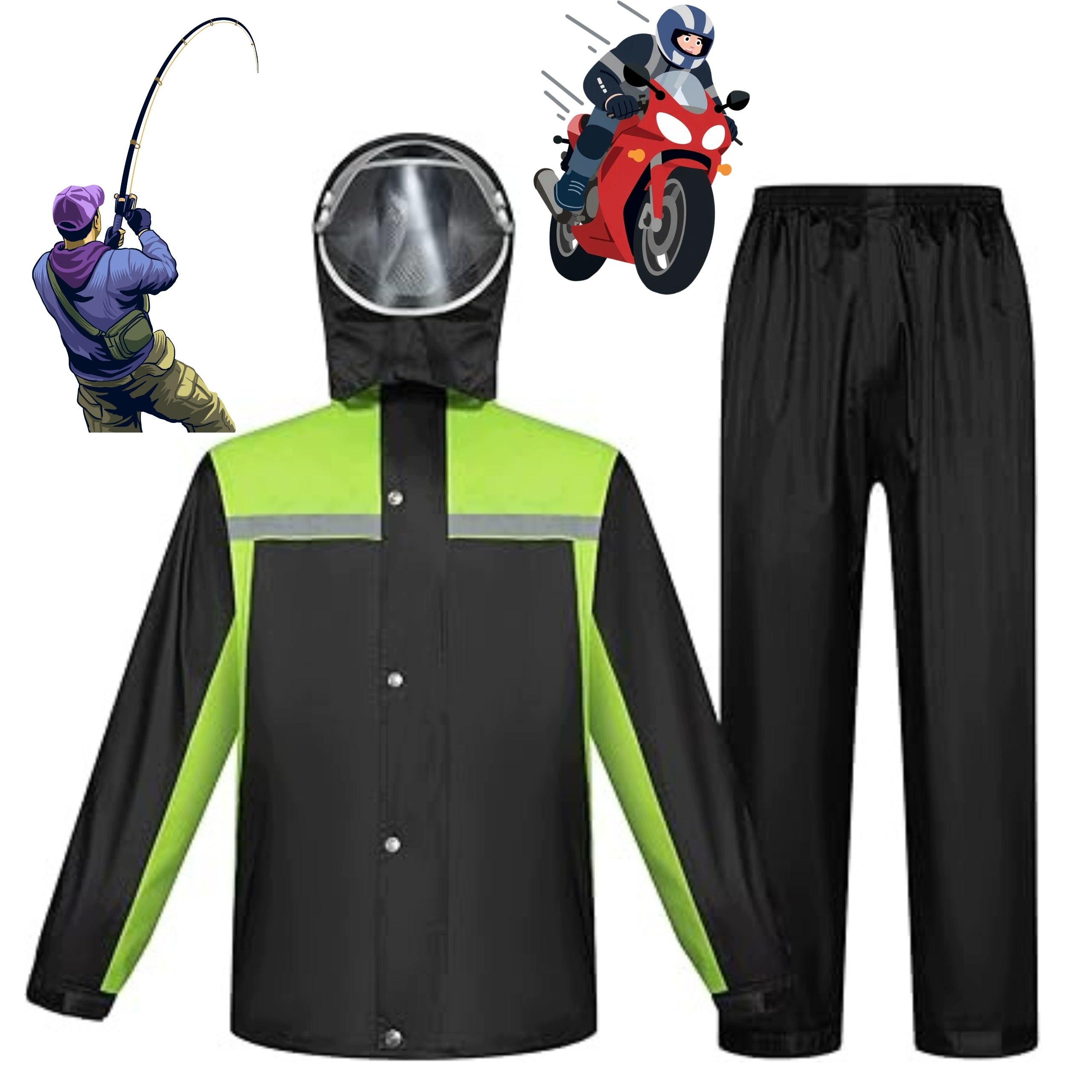 RAINPROOF SET MEN'S JACKET AND PANTS WATERPROOF BLACK SIZE. S