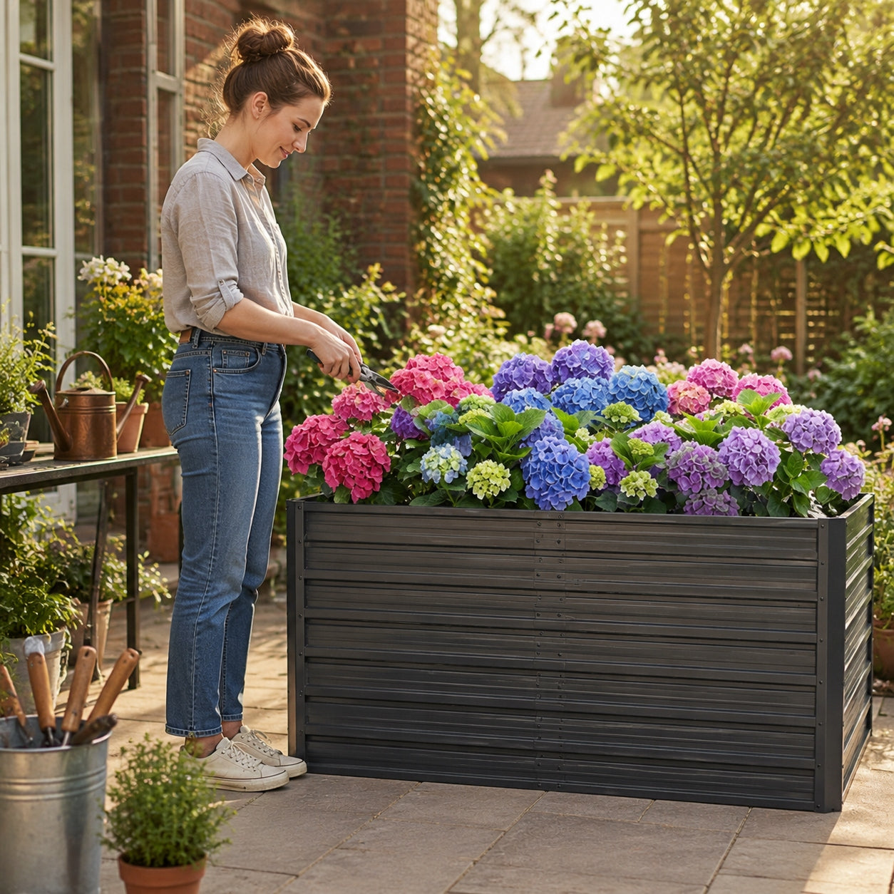 RAISED BED METAL POT WITH OPEN BOTTOM 190X90X64CM BLACK Brand no brand