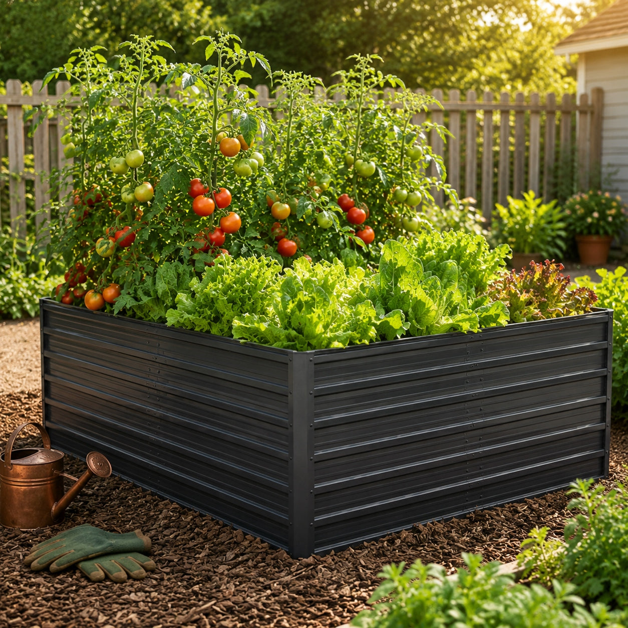 RAISED BED METAL POT WITH OPEN BOTTOM 190X90X64CM BLACK Product height 64 cm