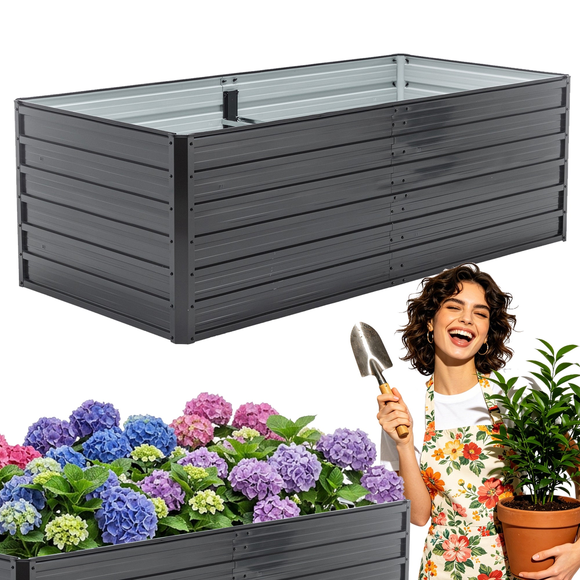 RAISED BED METAL POT WITH OPEN BOTTOM 190X90X64CM BLACK